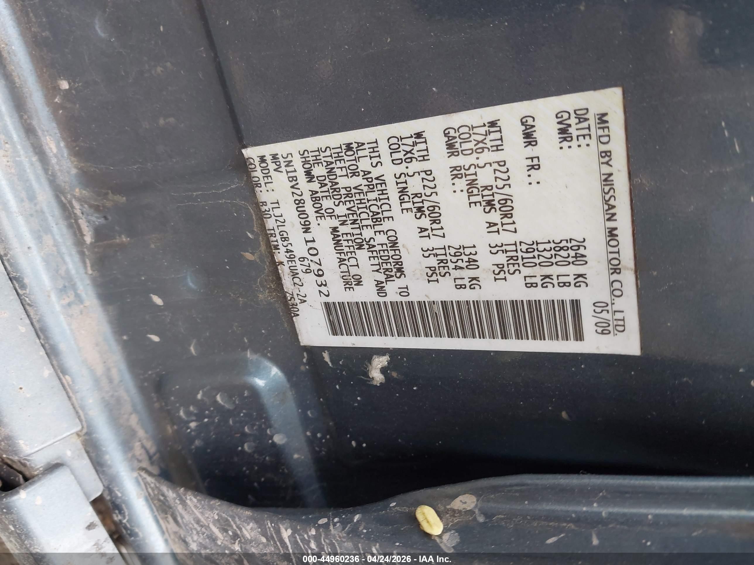 2009 Nissan Quest 3.5 Se Blue vin: 5N1BV28U09N107932
