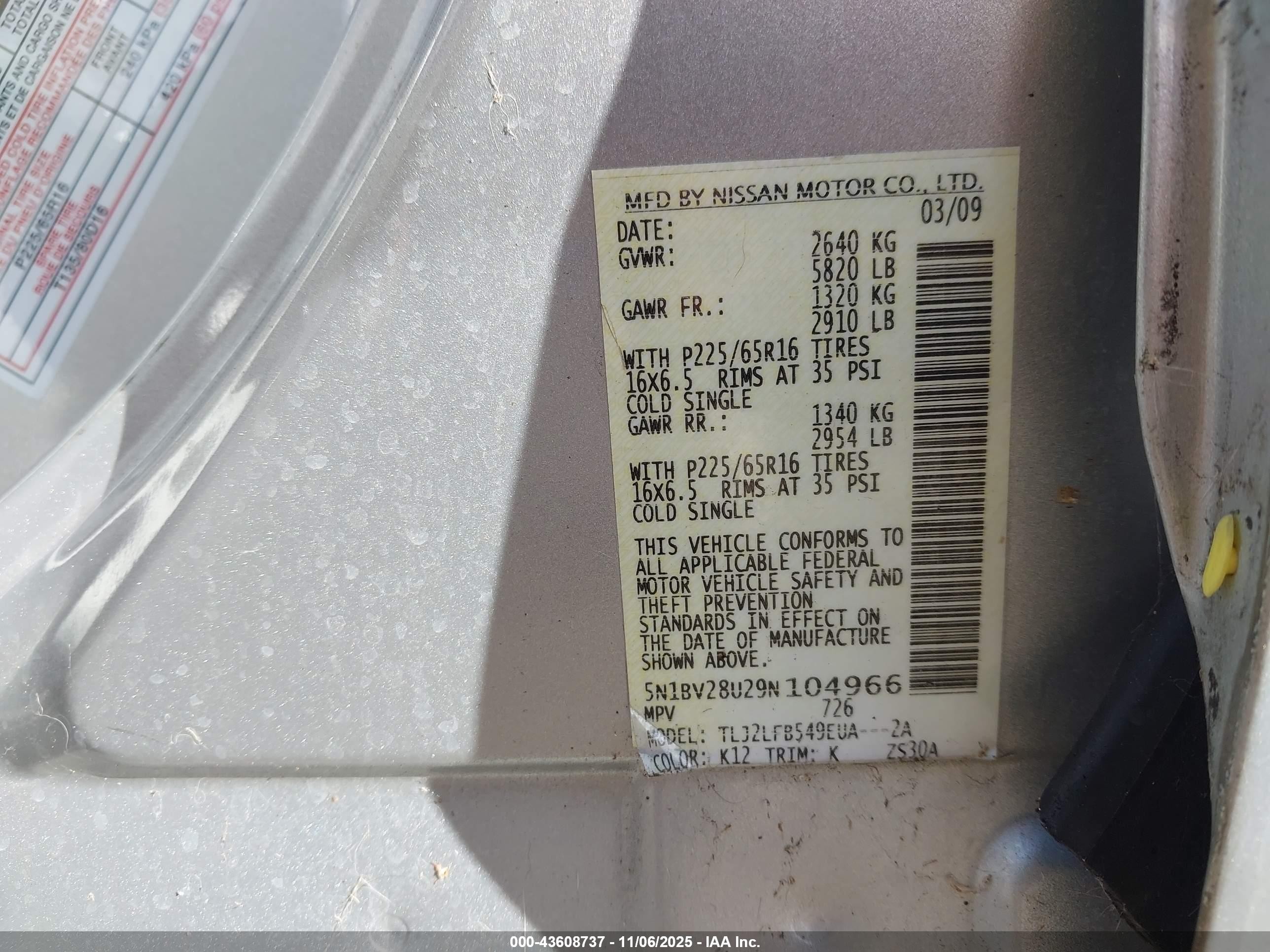 2009 Nissan Quest 3.5 Silver vin: 5N1BV28U29N104966