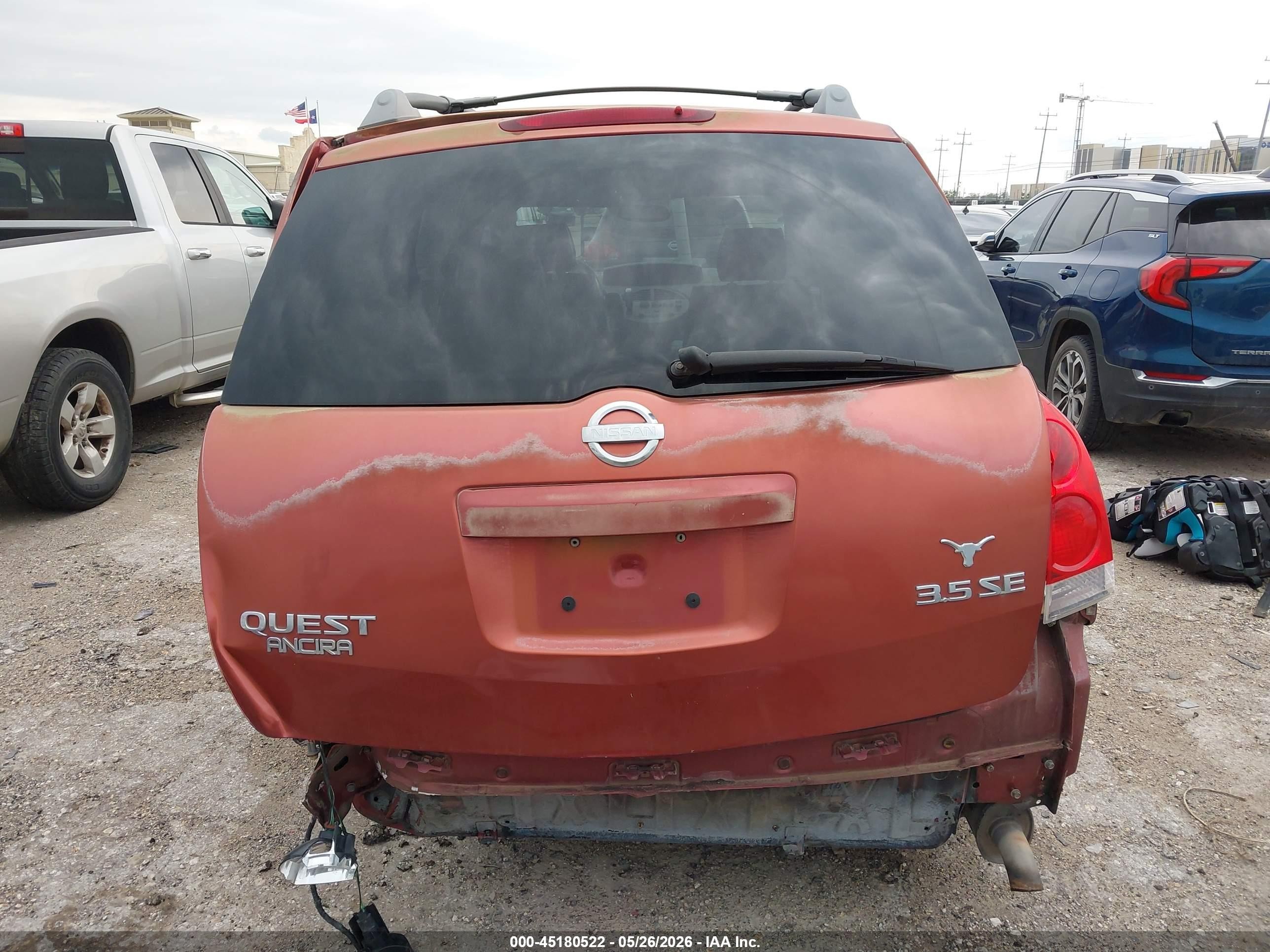 2004 Nissan Quest 3.5 Se Orange vin: 5N1BV28U54N360169
