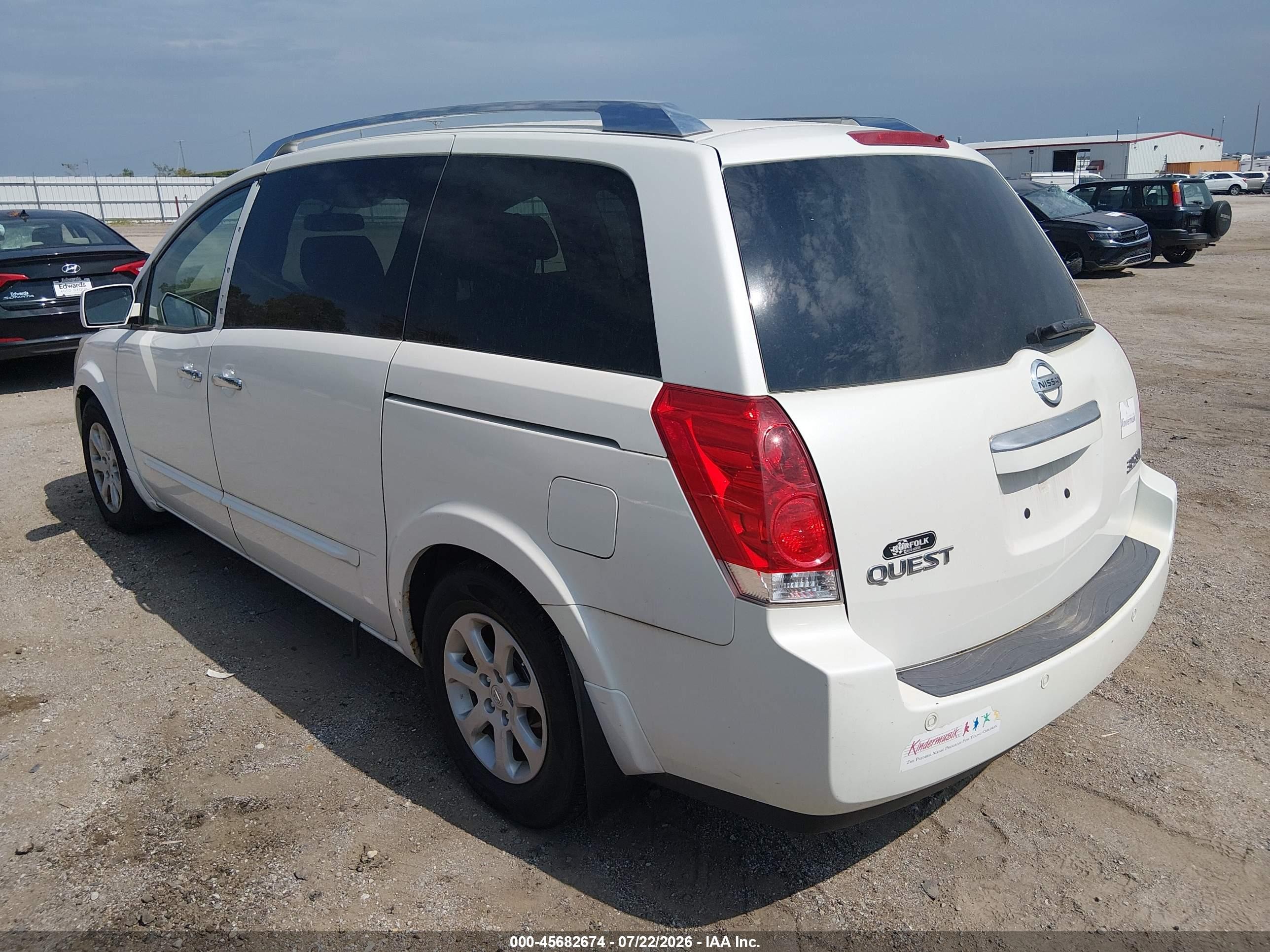 2007 Nissan Quest 3.5 Sl White vin: 5N1BV28U67N132959