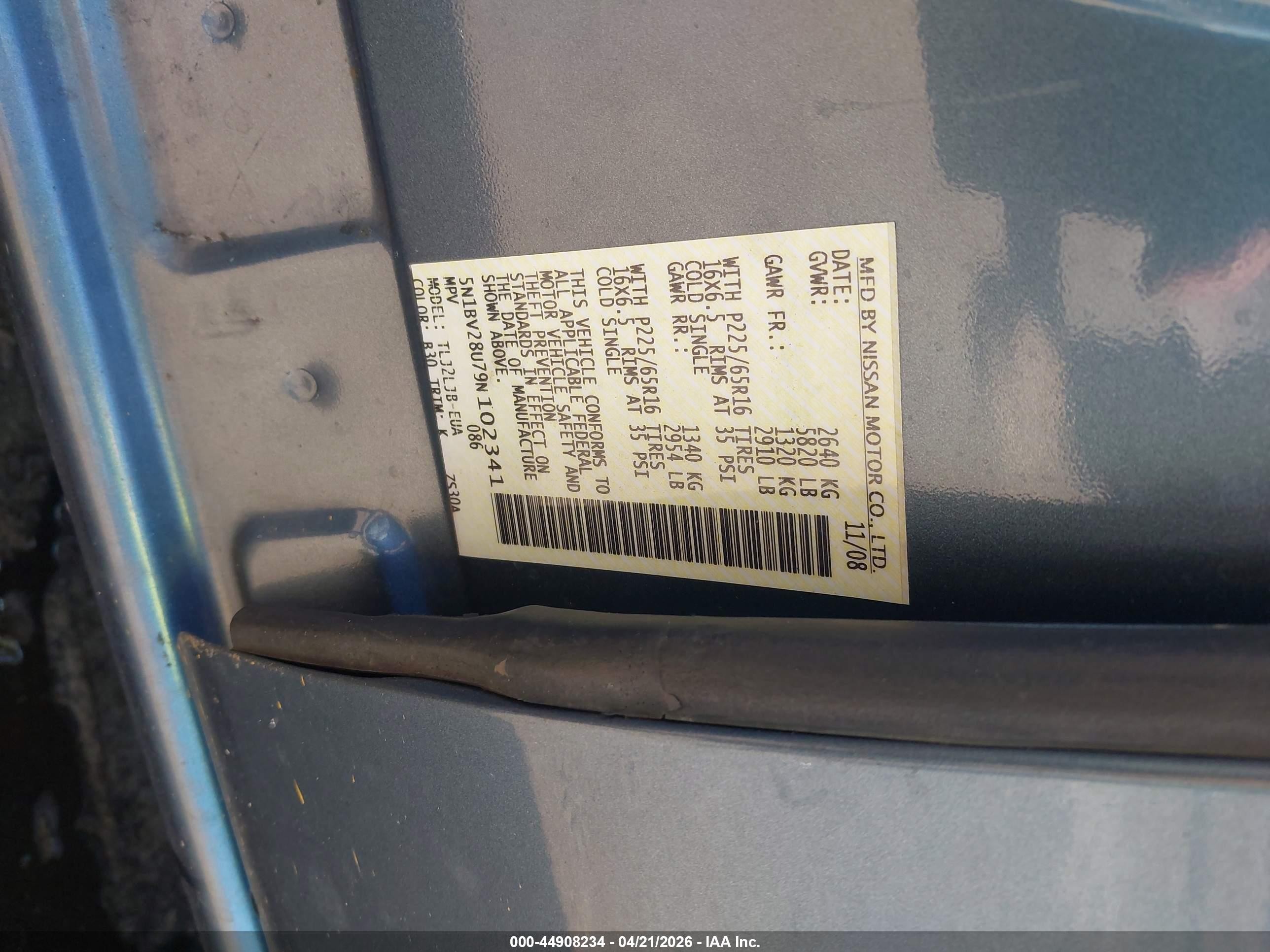 2009 Nissan Quest 3.5 Sl Light Blue vin: 5N1BV28U79N102341