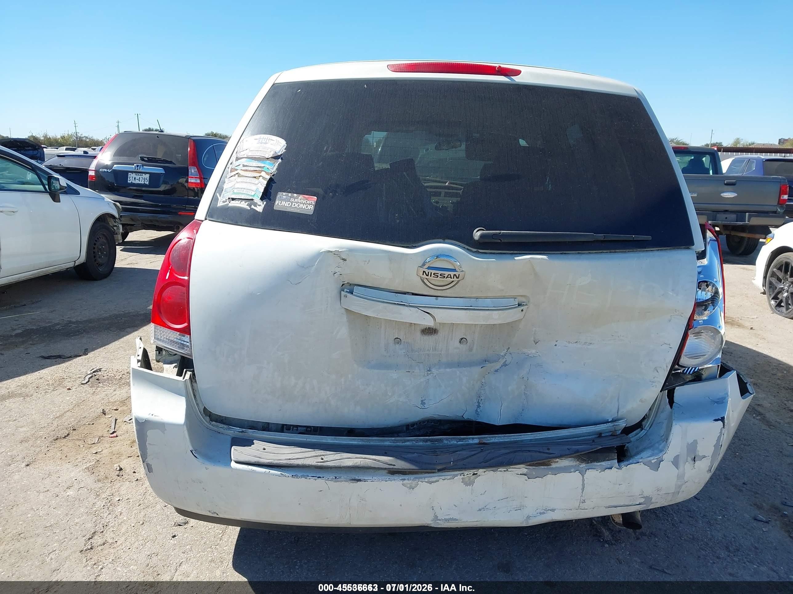 2007 Nissan Quest 3.5 Белый vin: 5N1BV28U97N143129