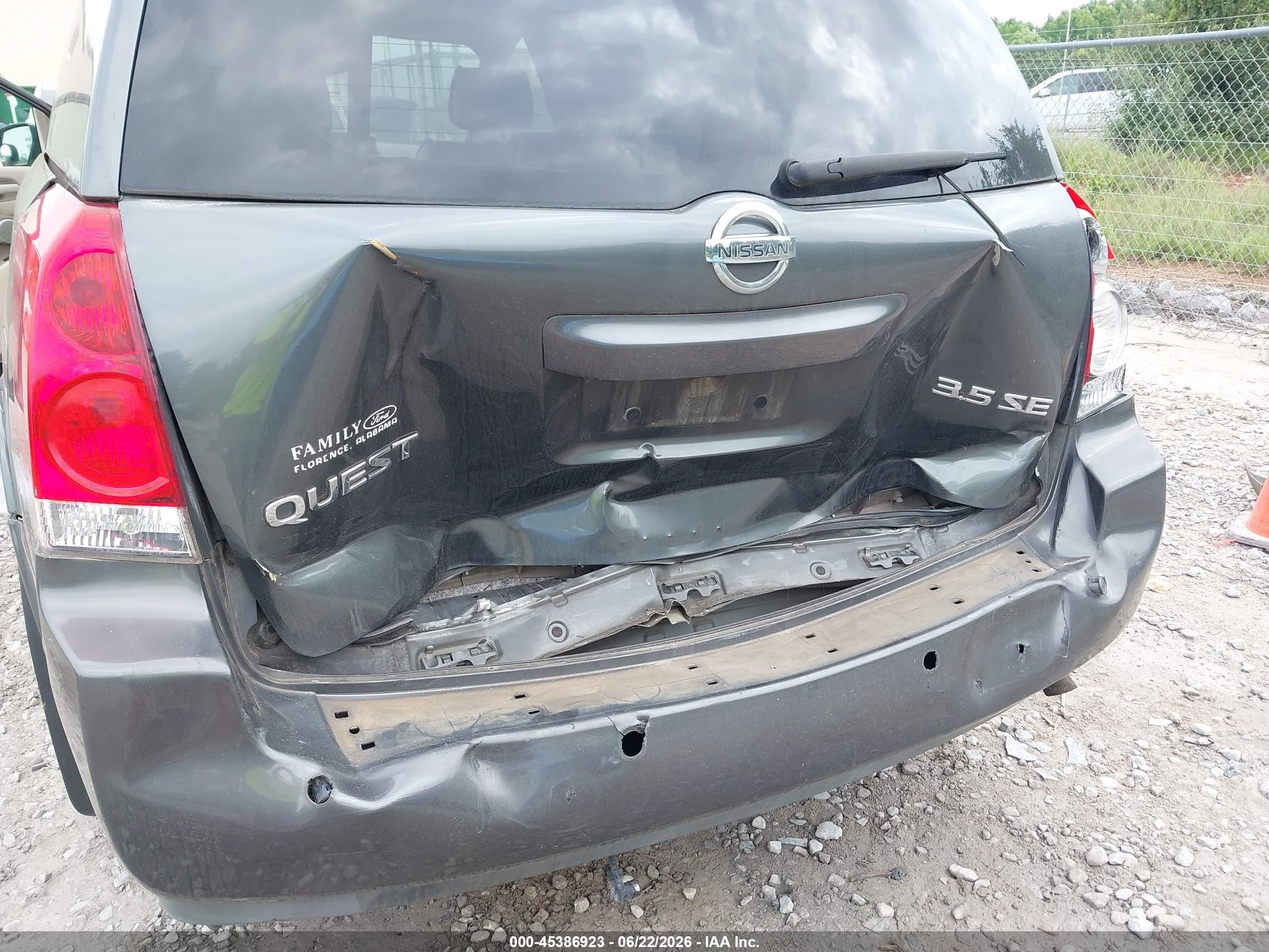 2006 Nissan Quest 3.5 Se Gray vin: 5N1BV28UX6N117704