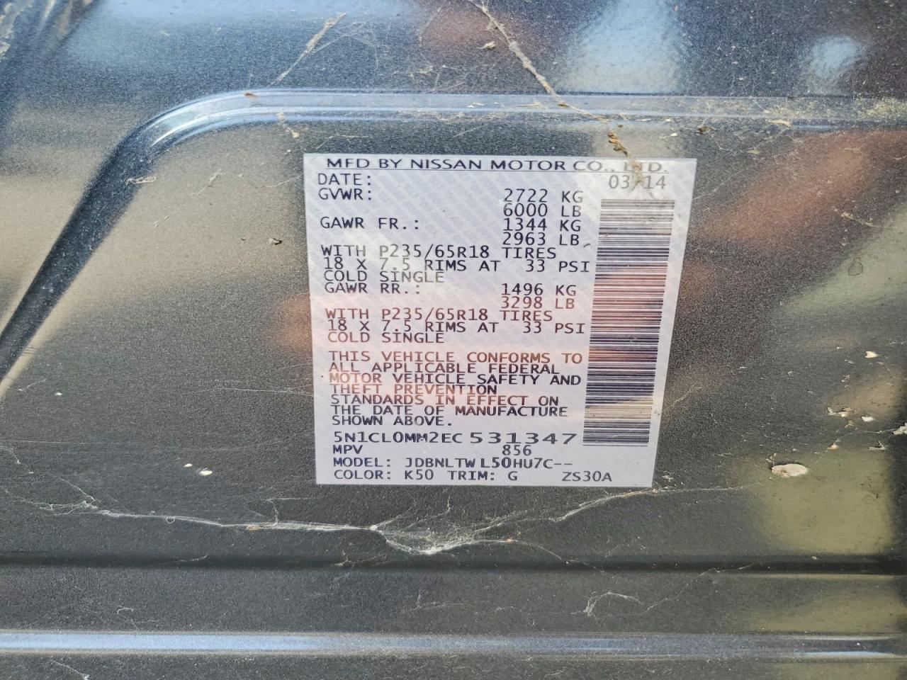 2014 Infiniti Qx60 Hybrid Gray vin: 5N1CL0MM2EC531347