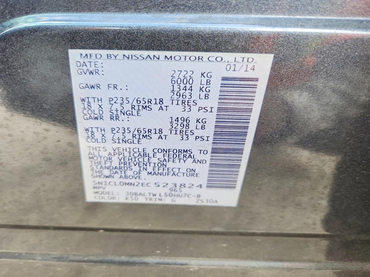 2014 Infiniti Qx60 Hybrid Gray vin: 5N1CL0MN2EC523824