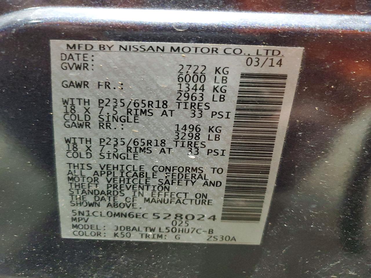 2014 Infiniti Qx60 Hybrid Charcoal vin: 5N1CL0MN6EC528024