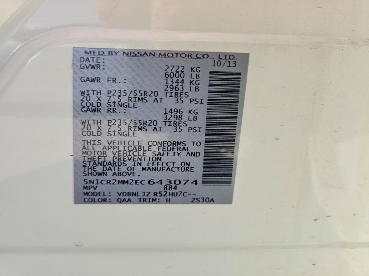 2014 Nissan Pathfinder Hybrid Sv White vin: 5N1CR2MM2EC643074