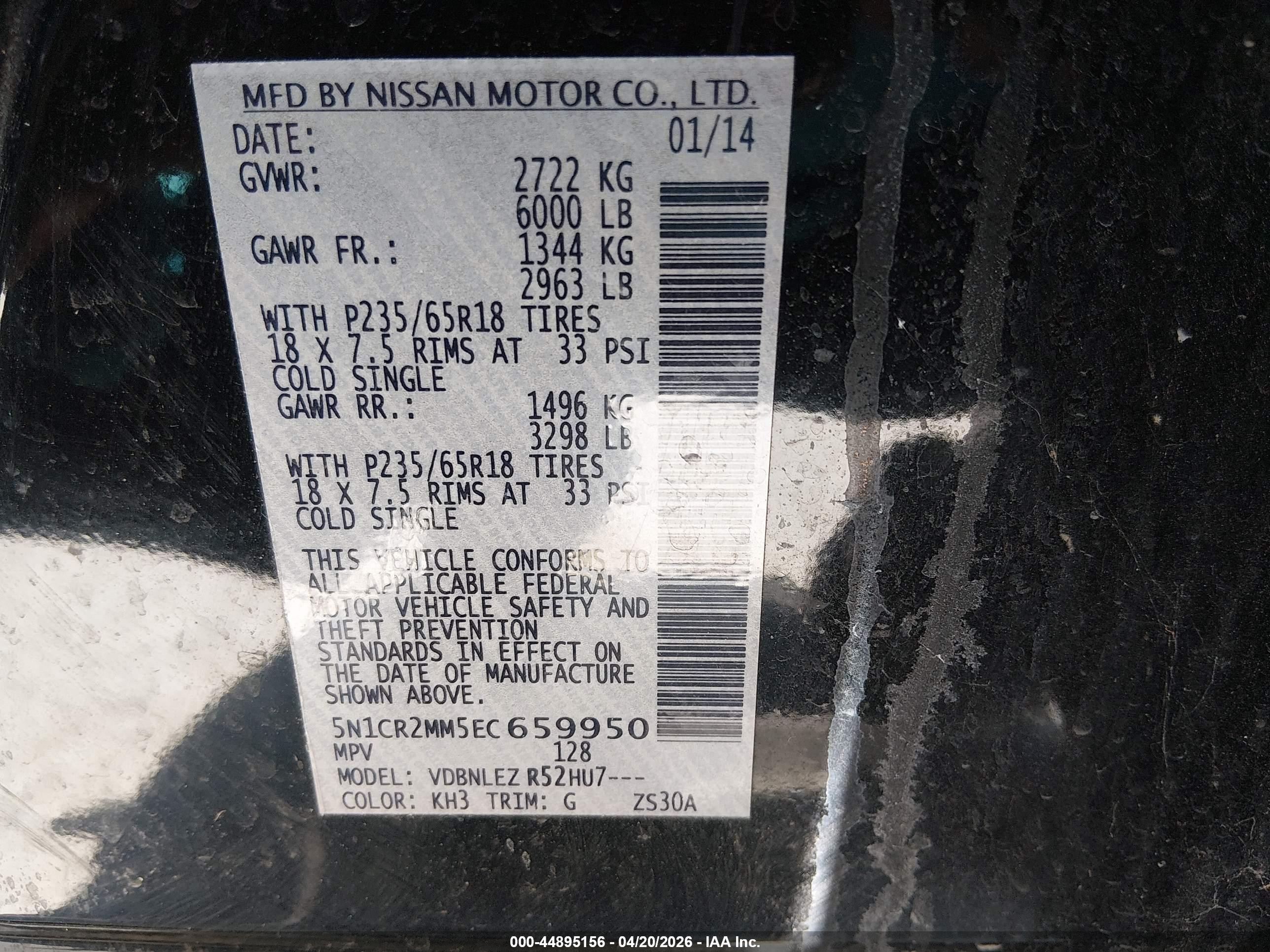 2014 Nissan Pathfinder Hybrid Sv Black vin: 5N1CR2MM5EC659950