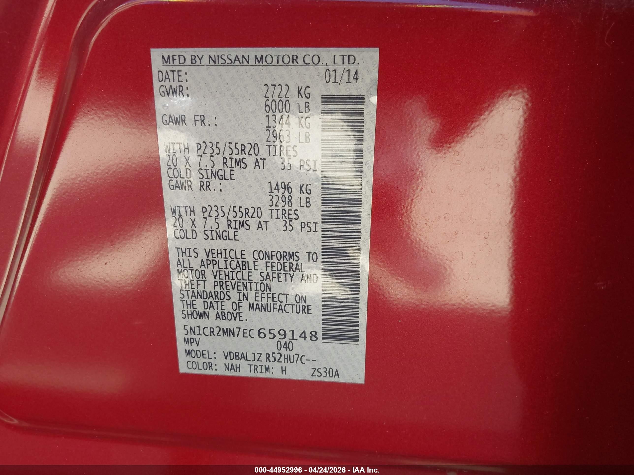 2014 Nissan Pathfinder Hybrid Platinum Red vin: 5N1CR2MN7EC659148