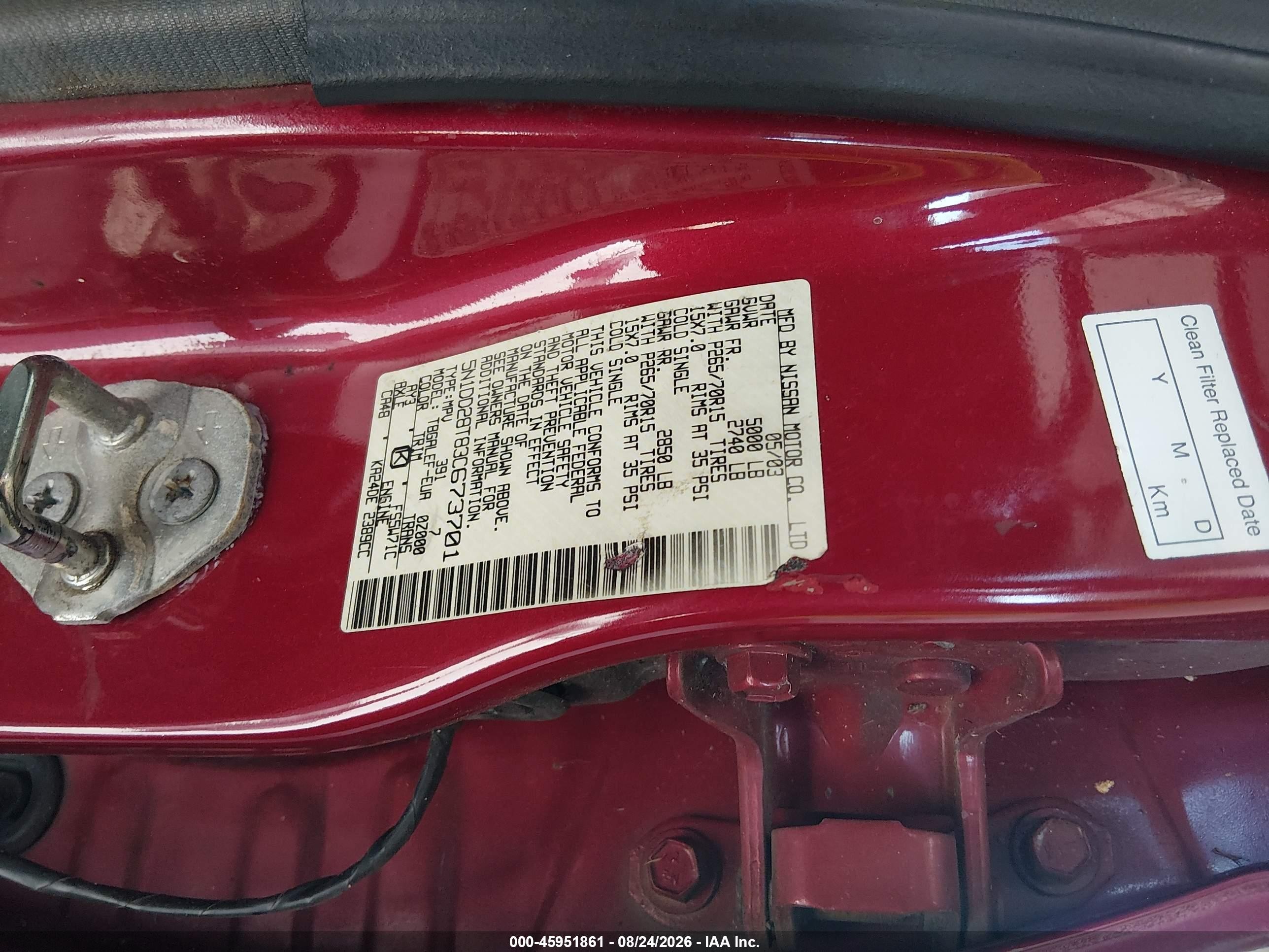 2003 Nissan Xterra Xe I4 Red vin: 5N1DD28T83C673701