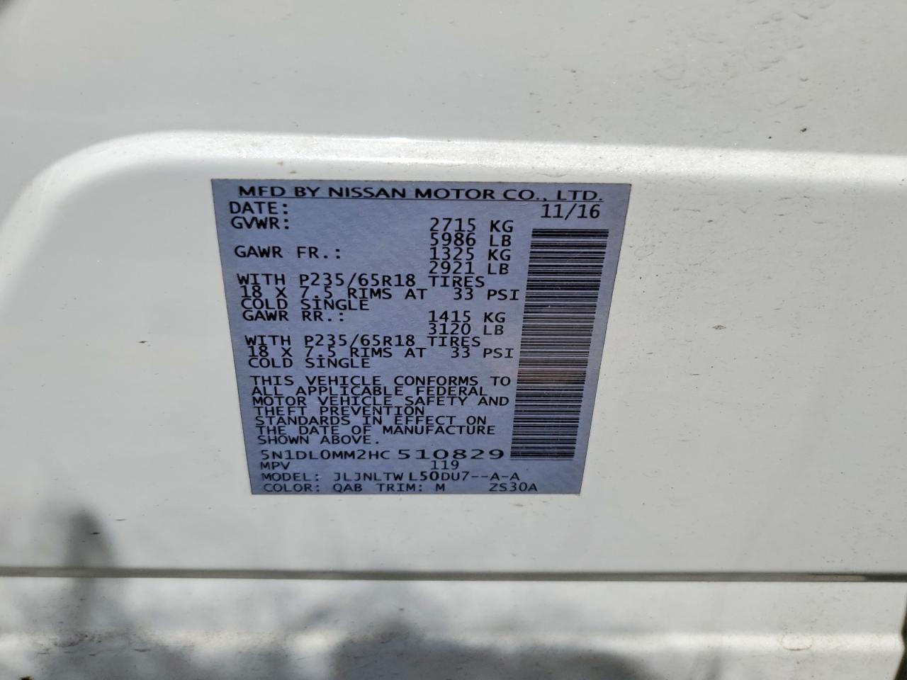 2017 Infiniti Qx60 Base Белый vin: 5N1DL0MM2HC510829