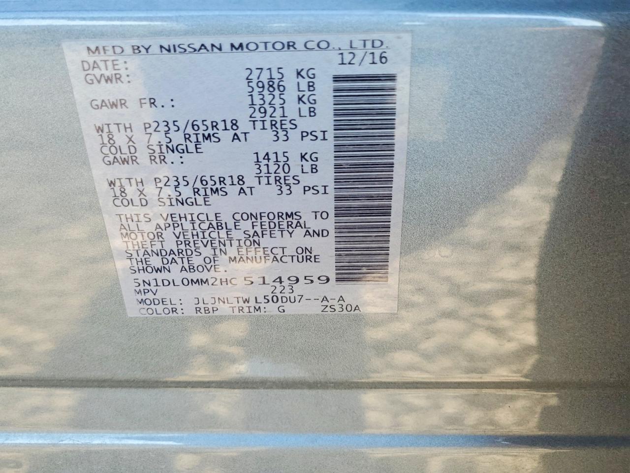 2017 Infiniti Qx60 Base Silver vin: 5N1DL0MM2HC514959