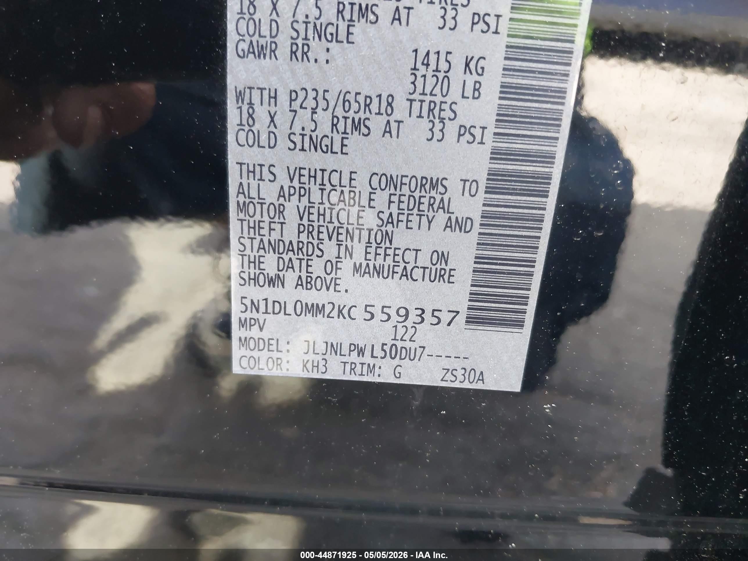 2019 Infiniti Qx60 Pure Black vin: 5N1DL0MM2KC559357