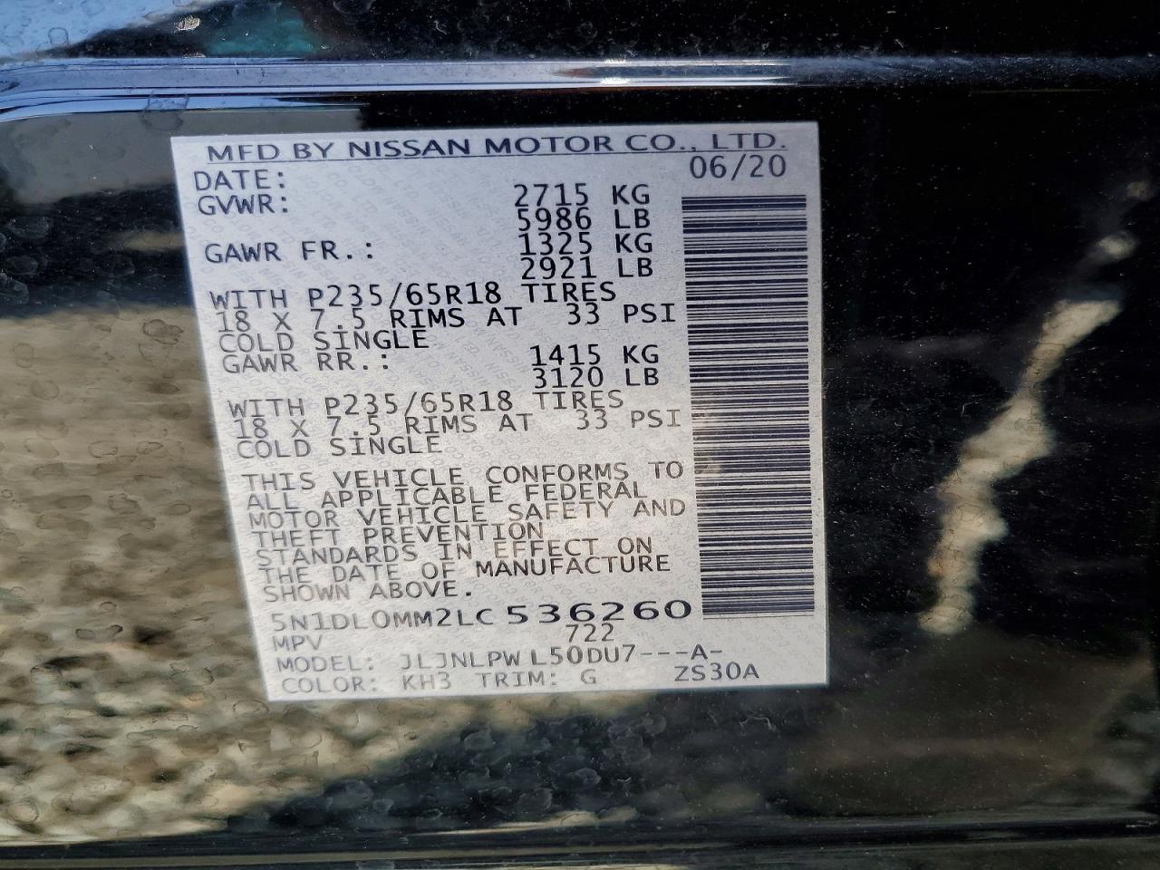 2020 Infiniti Qx60 Pure Black vin: 5N1DL0MM2LC536260