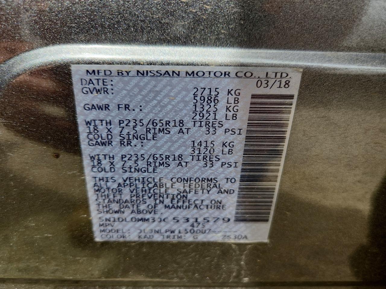 2018 Infiniti Qx60 Base Gray vin: 5N1DL0MM3JC531579