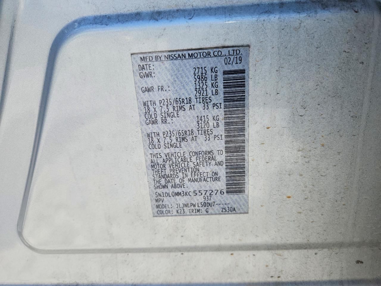 2019 Infiniti Qx60 Pure Silver vin: 5N1DL0MM3KC557276