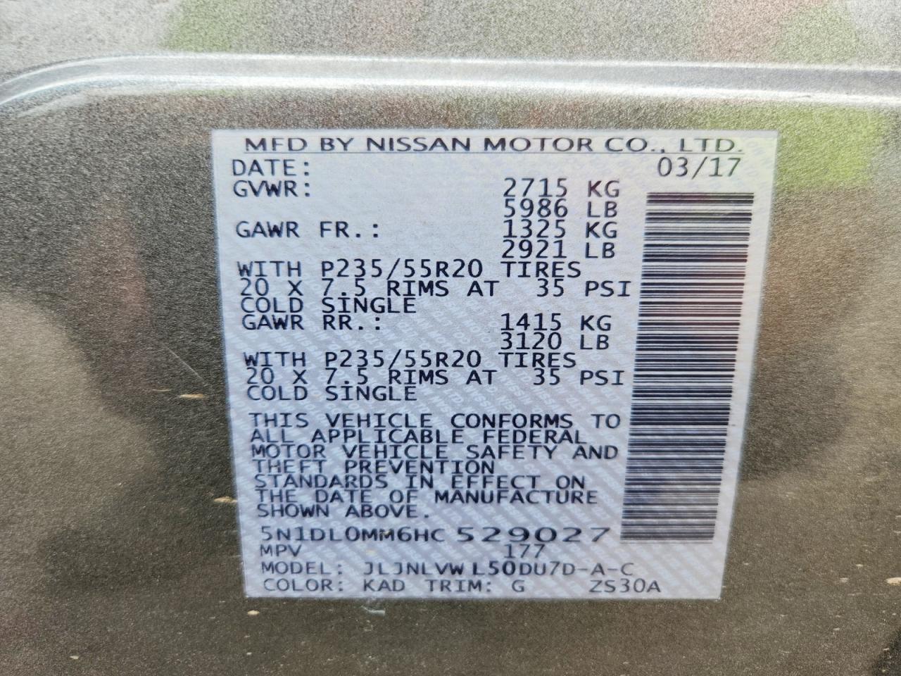 2017 Infi Qx60 Base Серый vin: 5N1DL0MM6HC529027