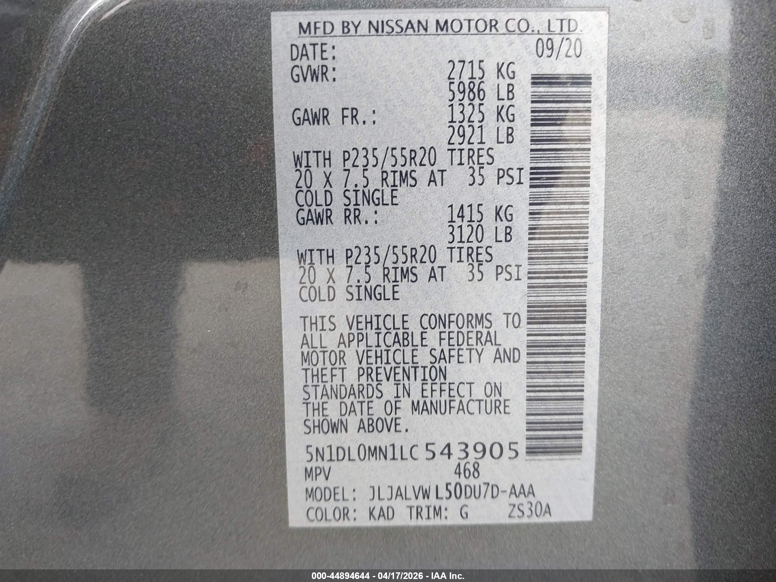 2020 Infiniti Qx60 Luxe Gray vin: 5N1DL0MN1LC543905