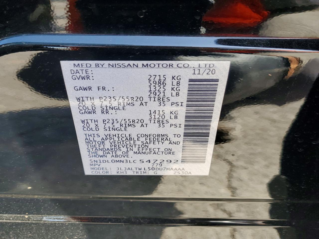 2020 Infiniti Qx60 Signature Edition Черный vin: 5N1DL0MN3LC547292