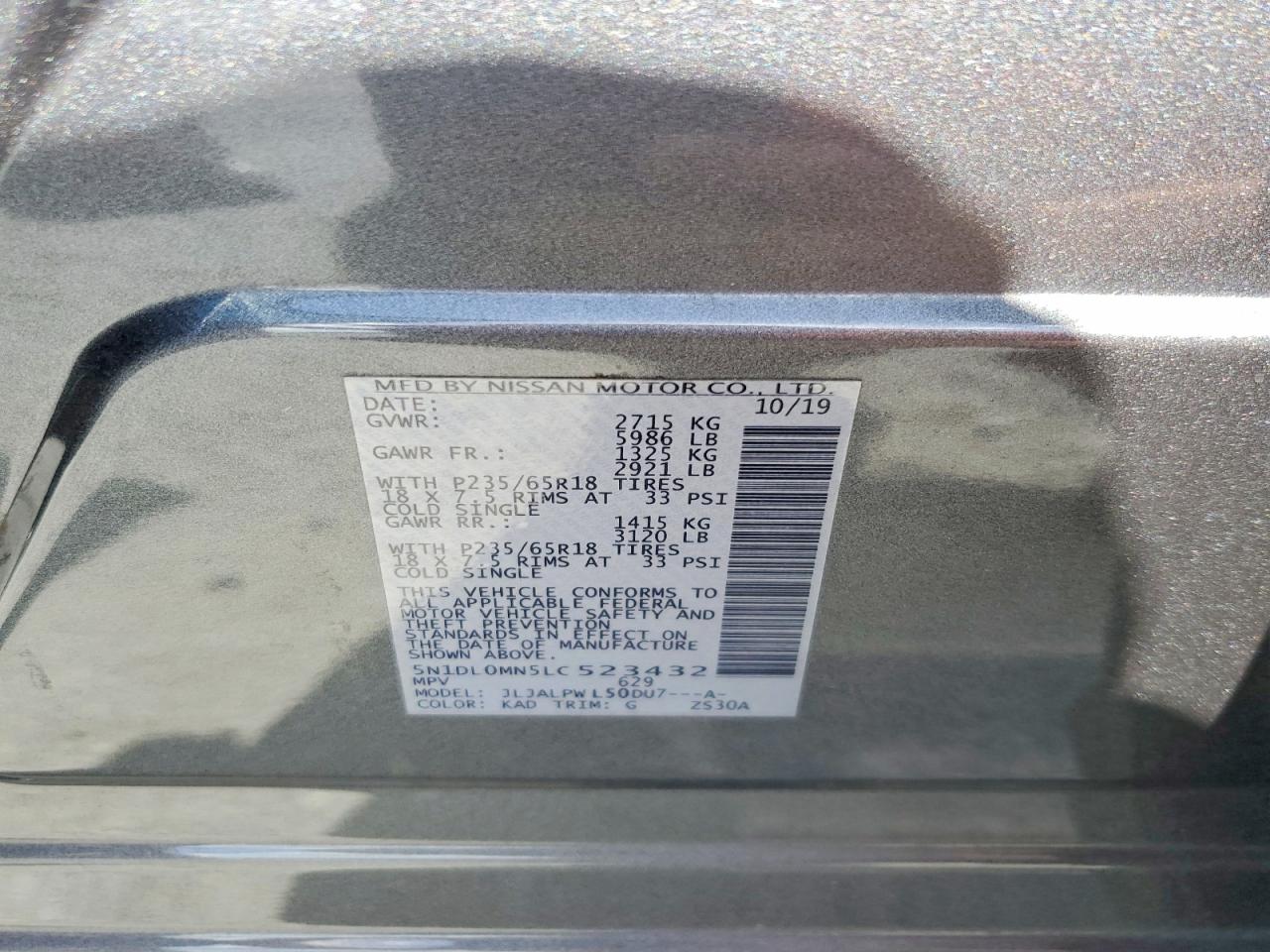 2020 Infiniti Qx60 Pure Charcoal vin: 5N1DL0MN5LC523432