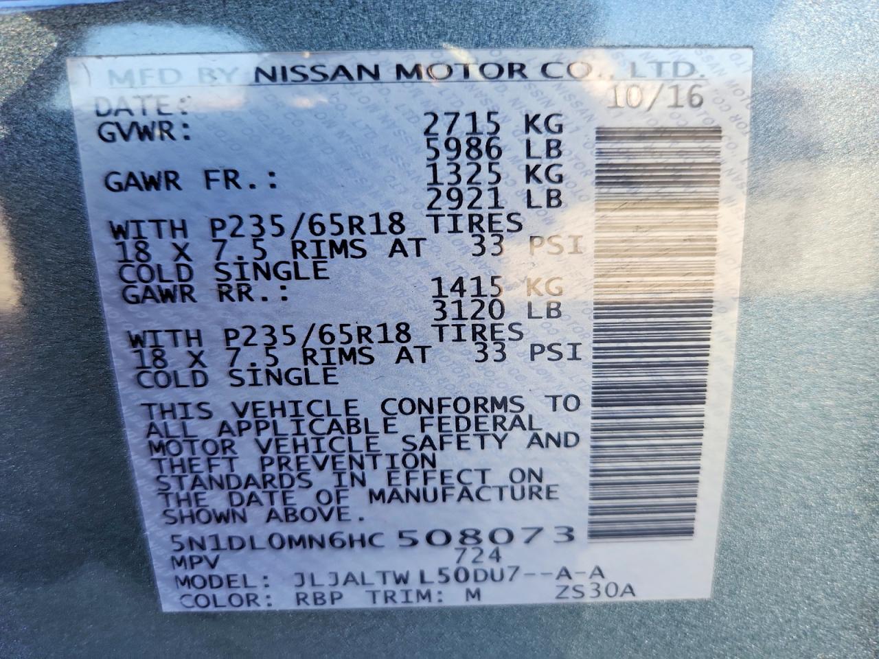 2017 Infiniti Qx60 Base Blue vin: 5N1DL0MN6HC508073