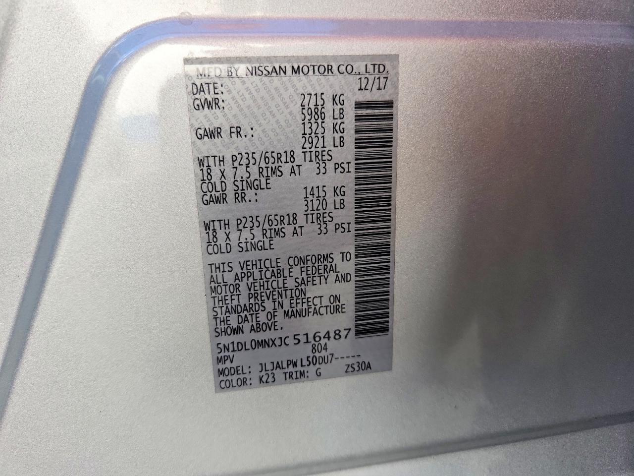 2018 Infiniti Qx60 Base Silver vin: 5N1DL0MNXJC516487