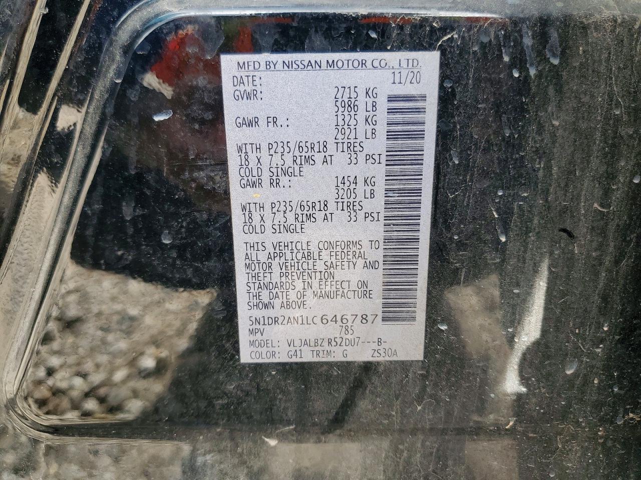 2020 Nissan Pathfinder S Black vin: 5N1DR2AN1LC646787