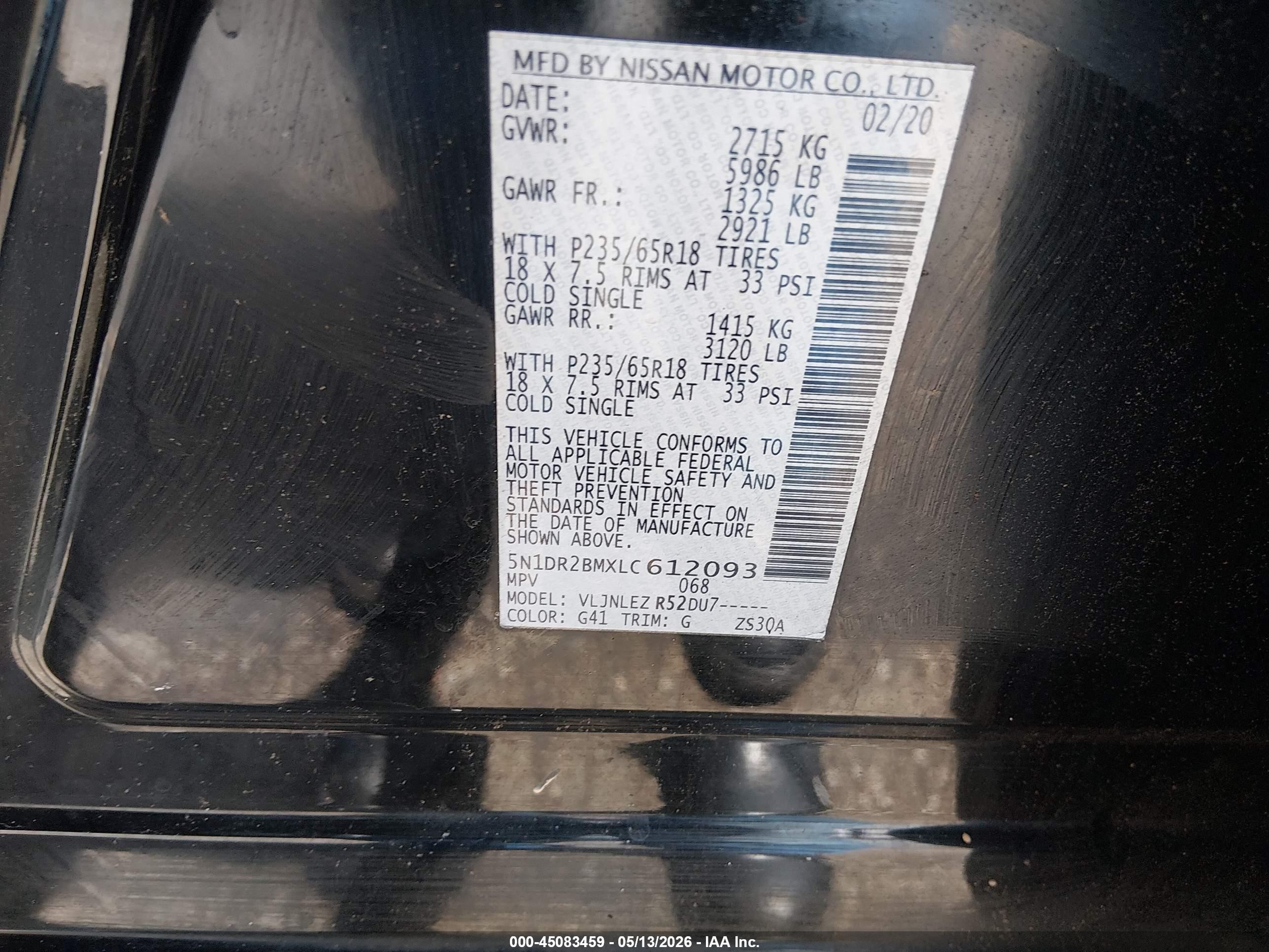 2020 Nissan Pathfinder Sv 4wd Black vin: 5N1DR2BMXLC612093