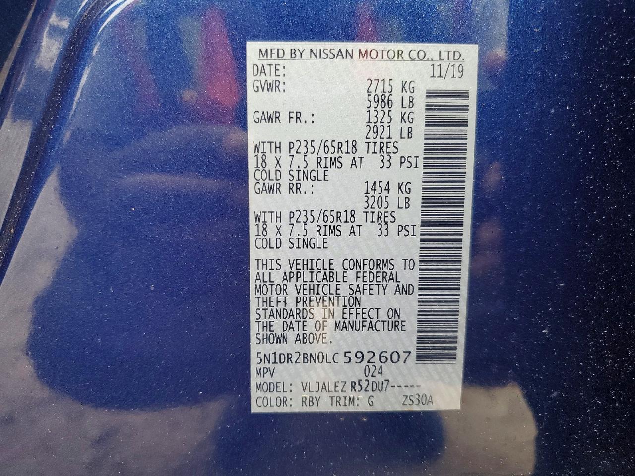 2020 Nissan Pathfinder Sv Blue vin: 5N1DR2BN0LC592607