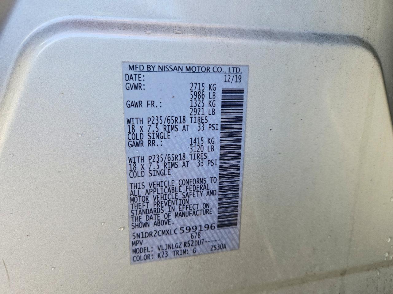 2020 Nissan Pathfinder Sl Silver vin: 5N1DR2CMXLC599196