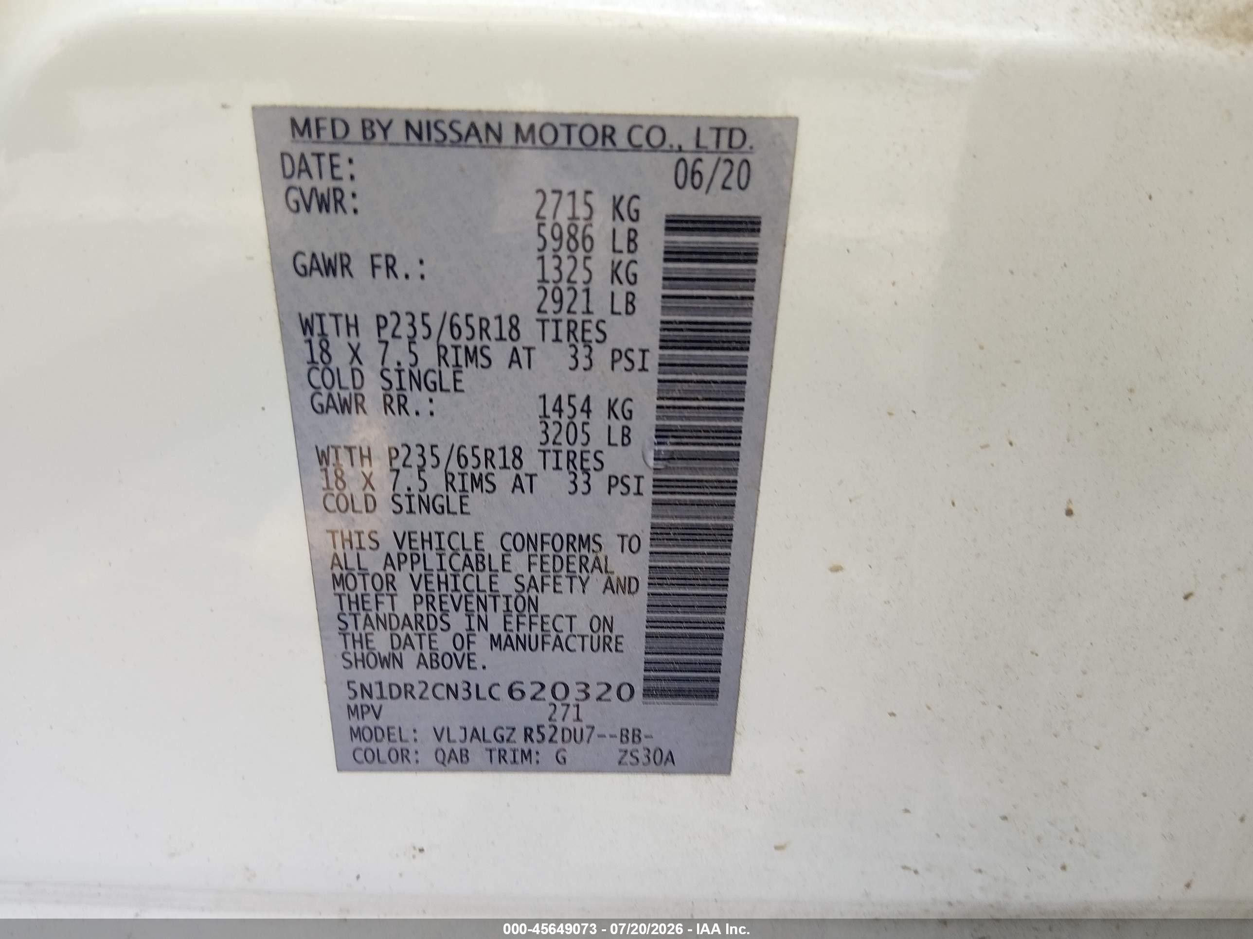 2020 Nissan Pathfinder Sl 2wd White vin: 5N1DR2CN3LC620320