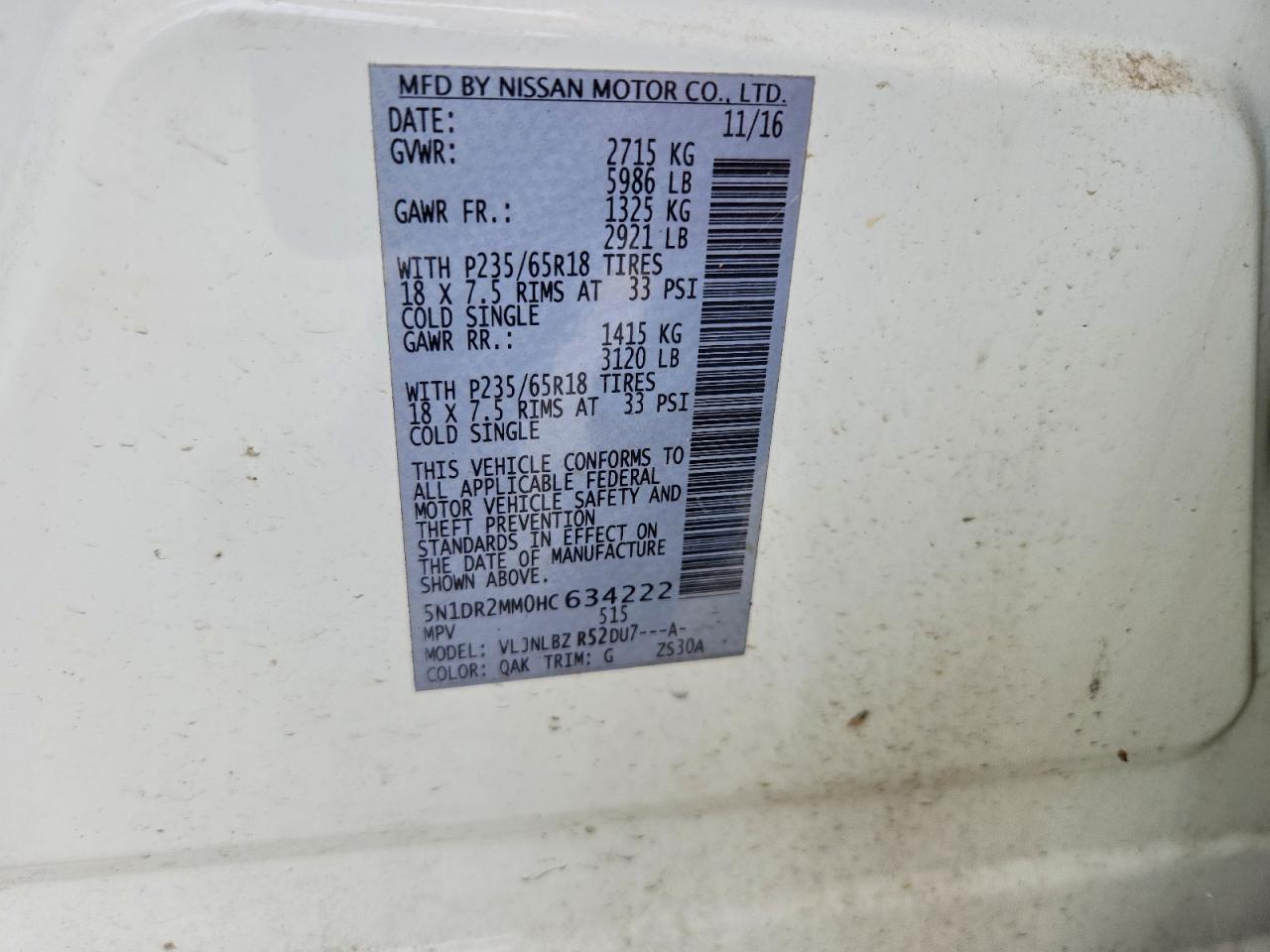 2017 Nissan Pathfinder S White vin: 5N1DR2MM0HC634222