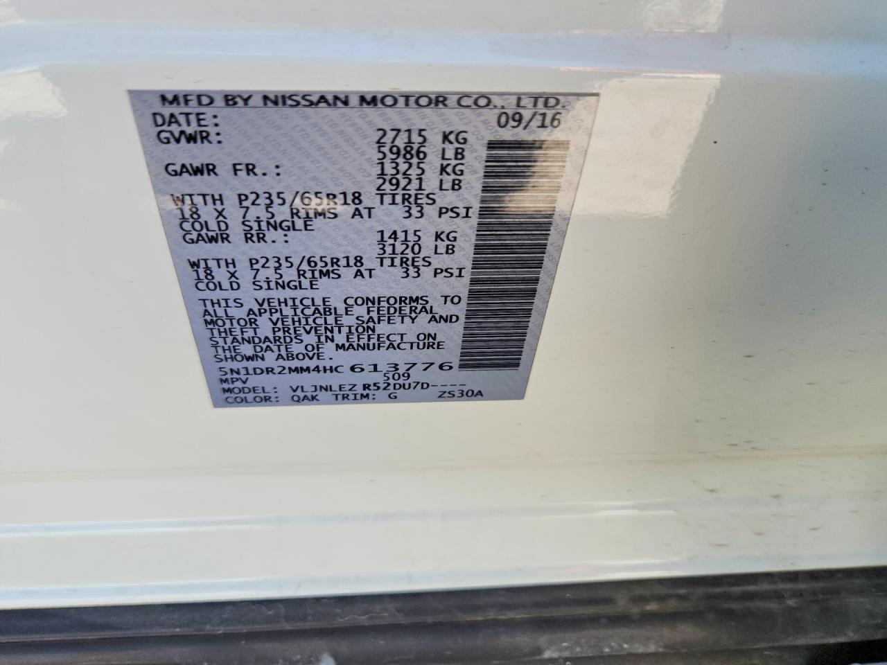 2017 Nissan Pathfinder Sv White vin: 5N1DR2MM4HC613776