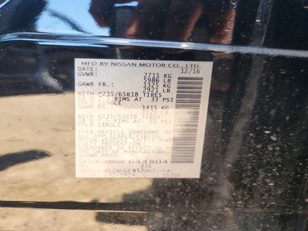 2017 Nissan Pathfinder Sl Black vin: 5N1DR2MM6HC644804