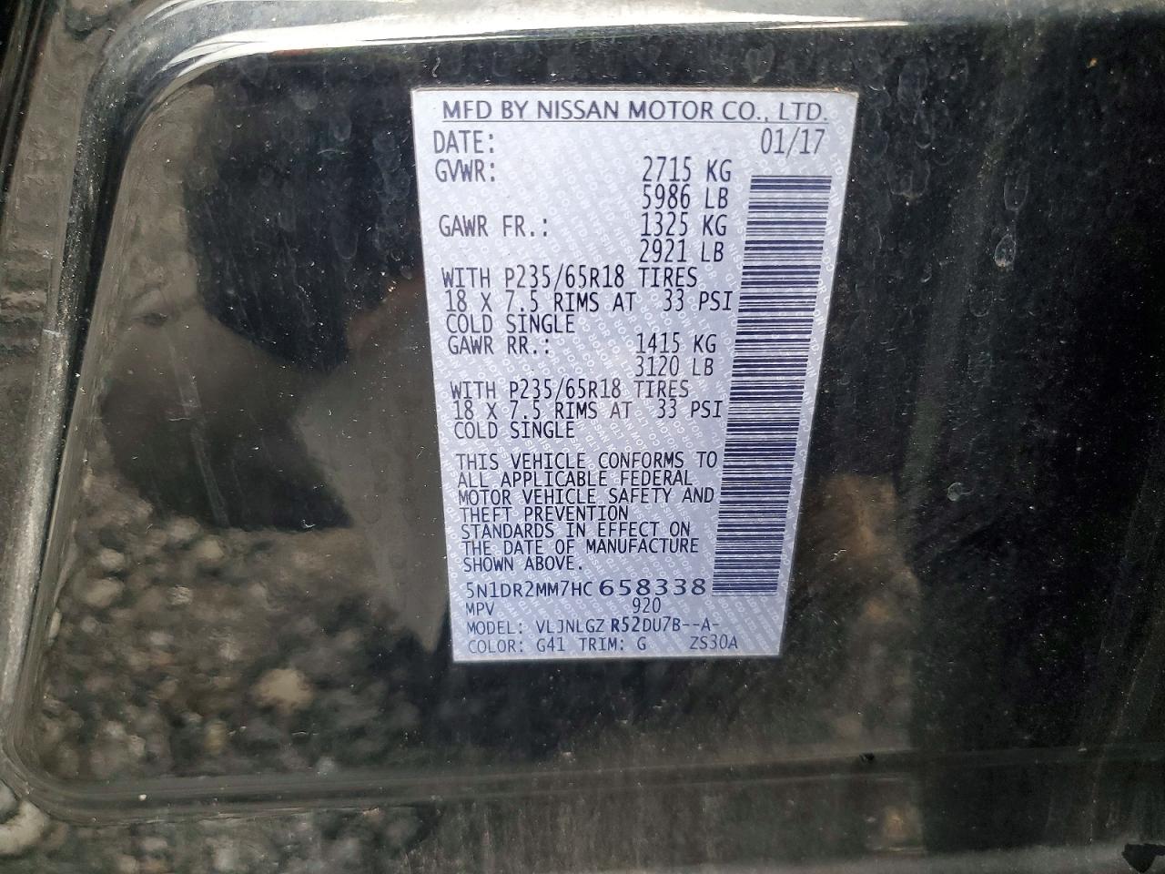 2017 Nissan Pathfinder Sl Black vin: 5N1DR2MM7HC658338