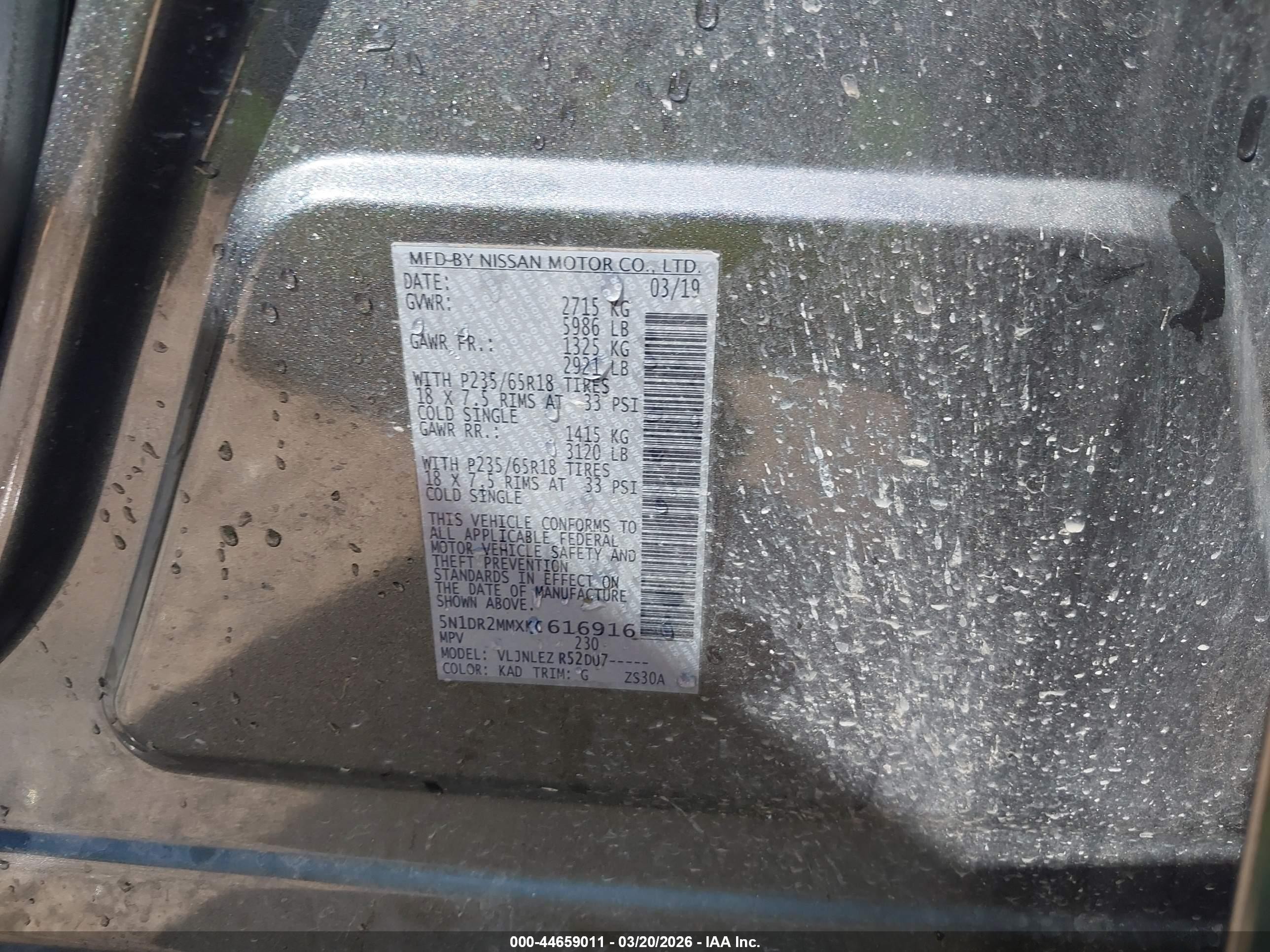 2019 Nissan Pathfinder Sv Gray vin: 5N1DR2MMXKC616916