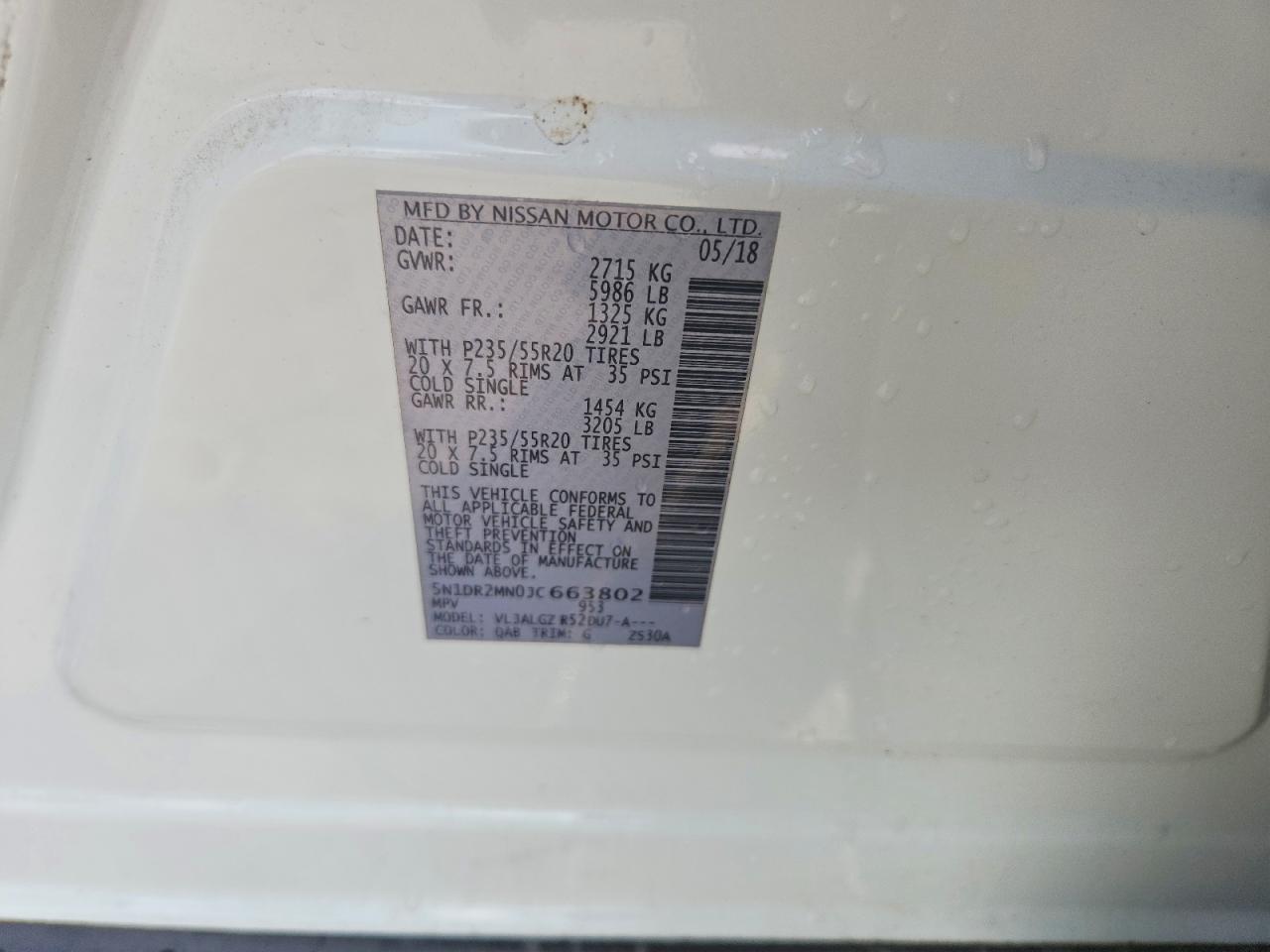 2018 Nissan Pathfinder Sl White vin: 5N1DR2MN0JC663802