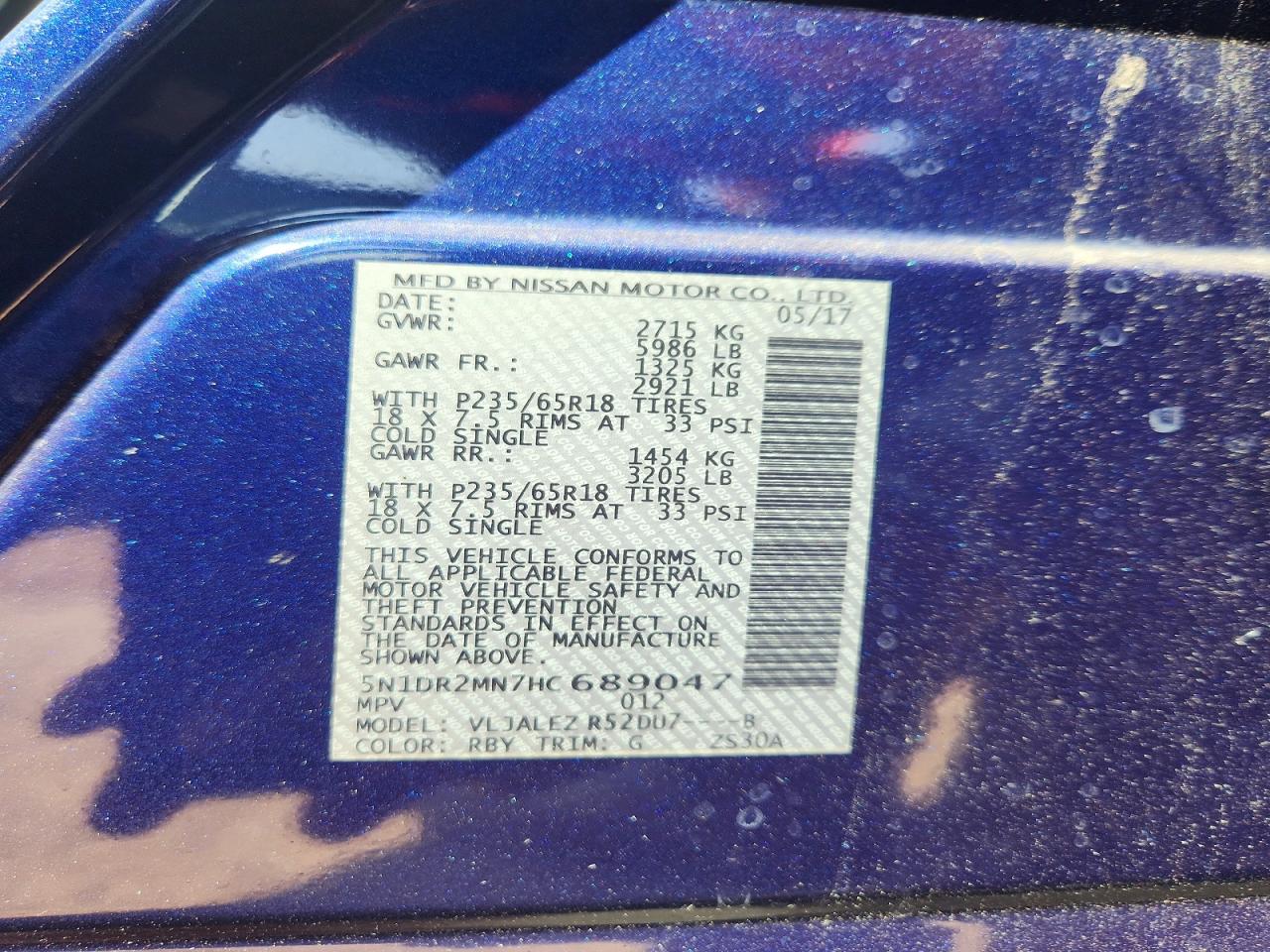 2017 Nissan Pathfinder Sv Blue vin: 5N1DR2MN7HC689047