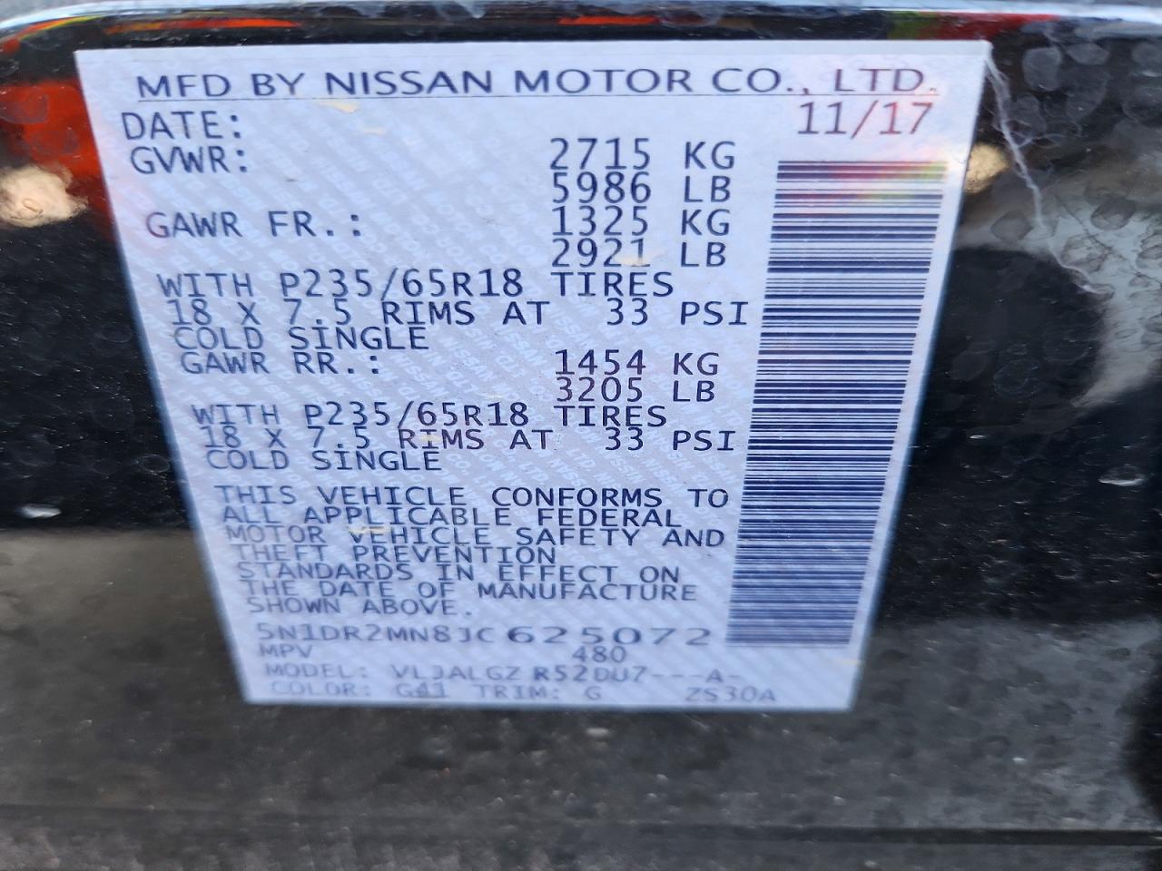 2018 Nissan Pathfinder S Black vin: 5N1DR2MN8JC625072