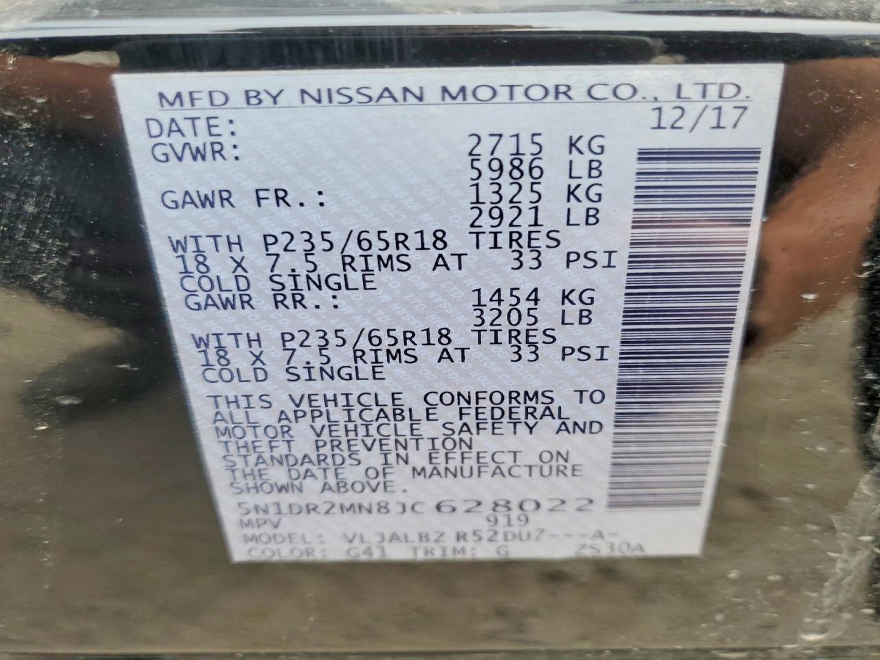 2018 Nissan Pathfinder S Black vin: 5N1DR2MN8JC628022