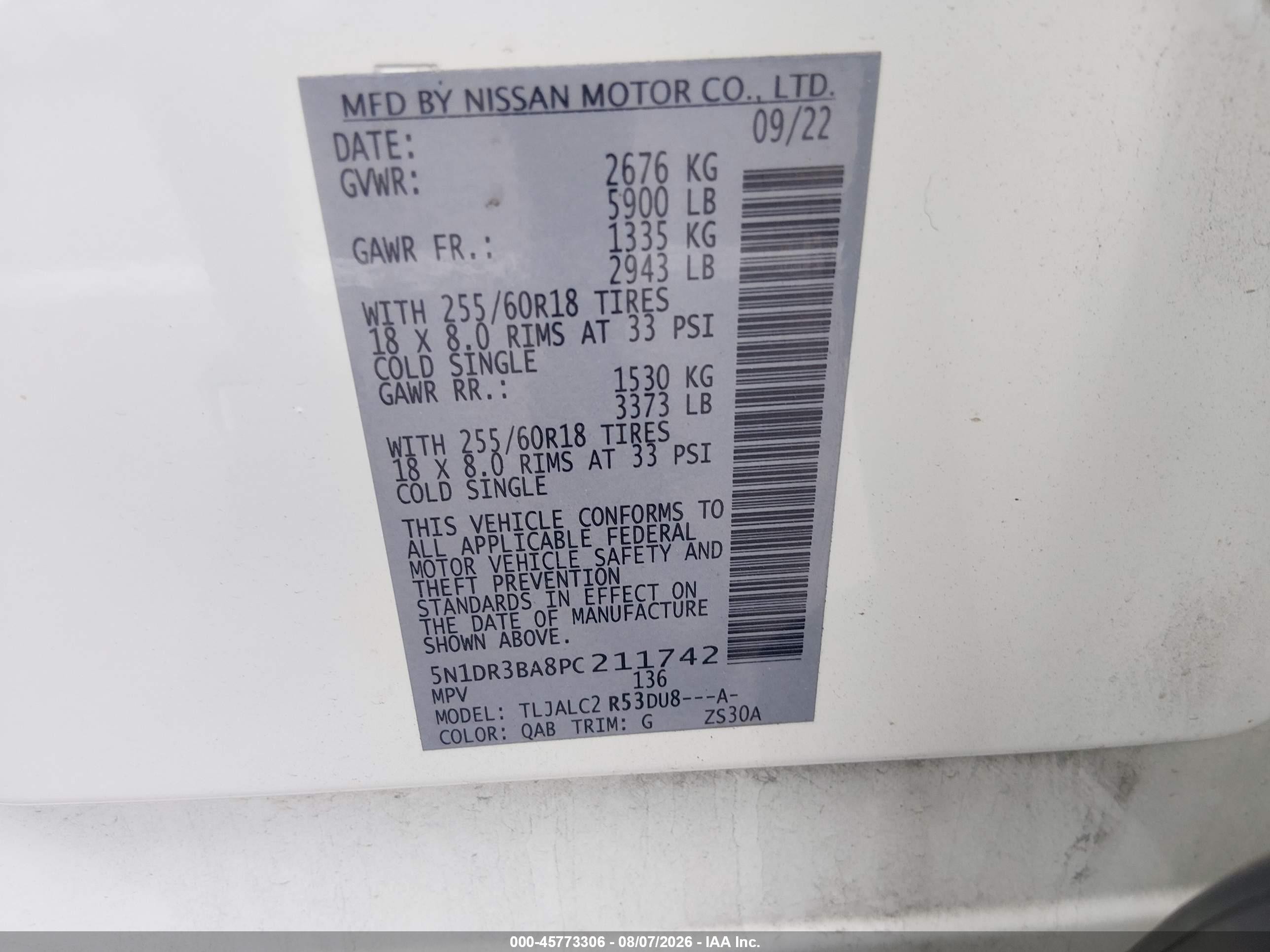 2023 Nissan Pathfinder Sv Fwd White vin: 5N1DR3BA8PC211742