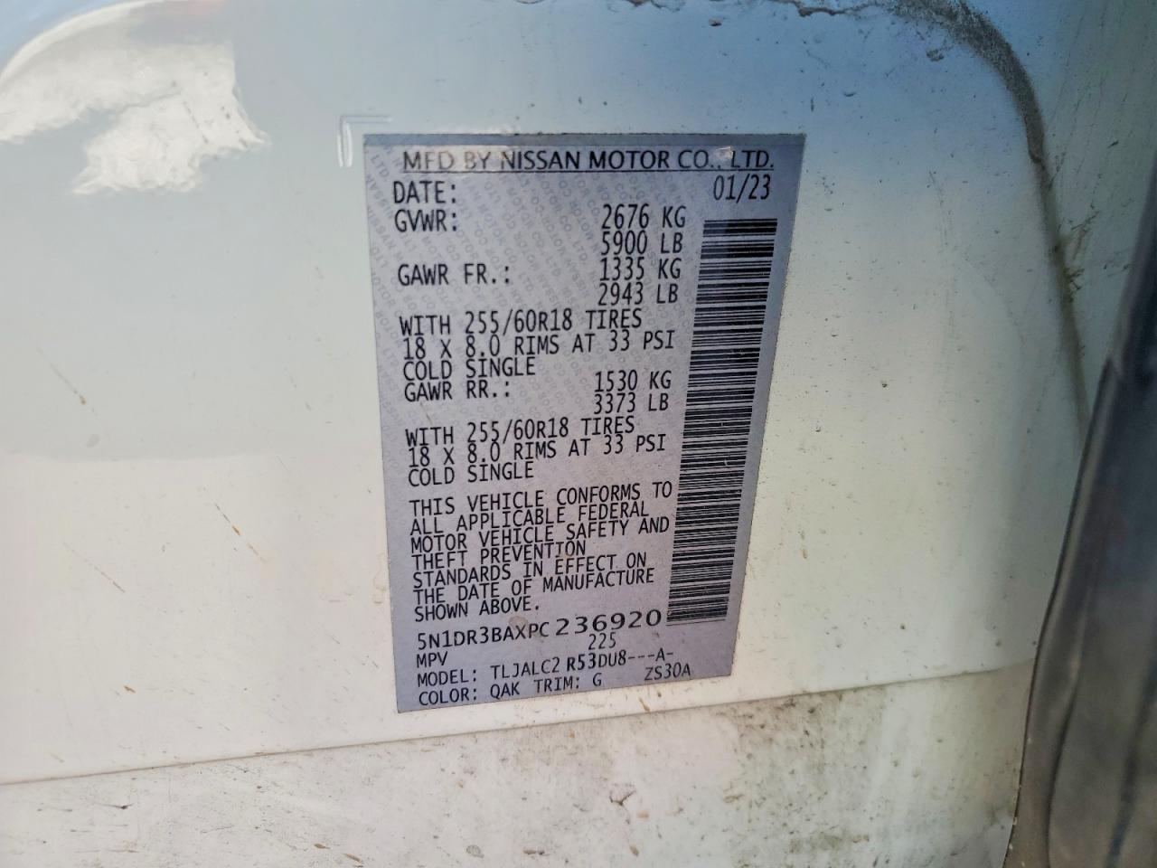 2023 Nissan Pathfinder Sv White vin: 5N1DR3BAXPC236920