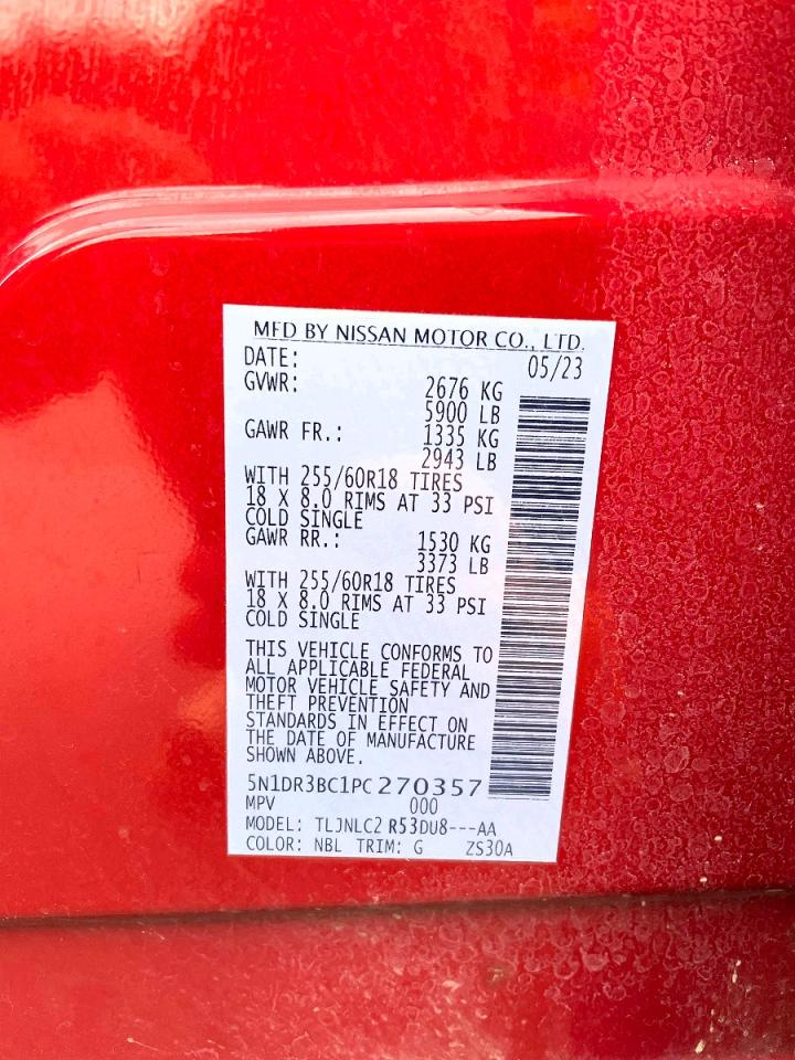 2023 Nissan Pathfinder Sv Red vin: 5N1DR3BC1PC270357