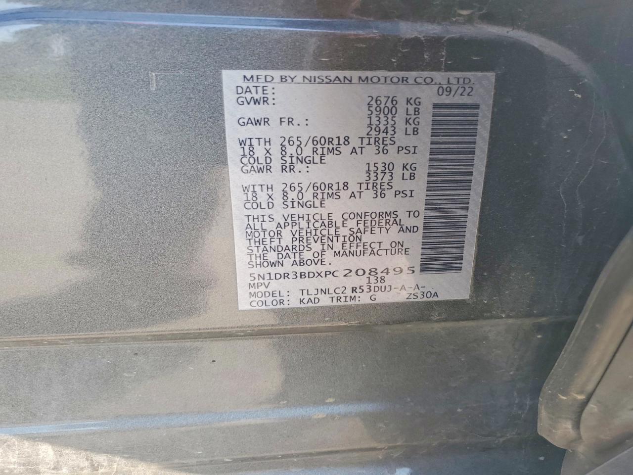 2023 Nissan Pathfinder Sv Silver vin: 5N1DR3BDXPC208495