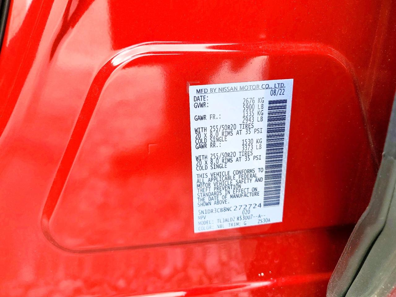 2022 Nissan Pathfinder Sl Red vin: 5N1DR3CB8NC272724