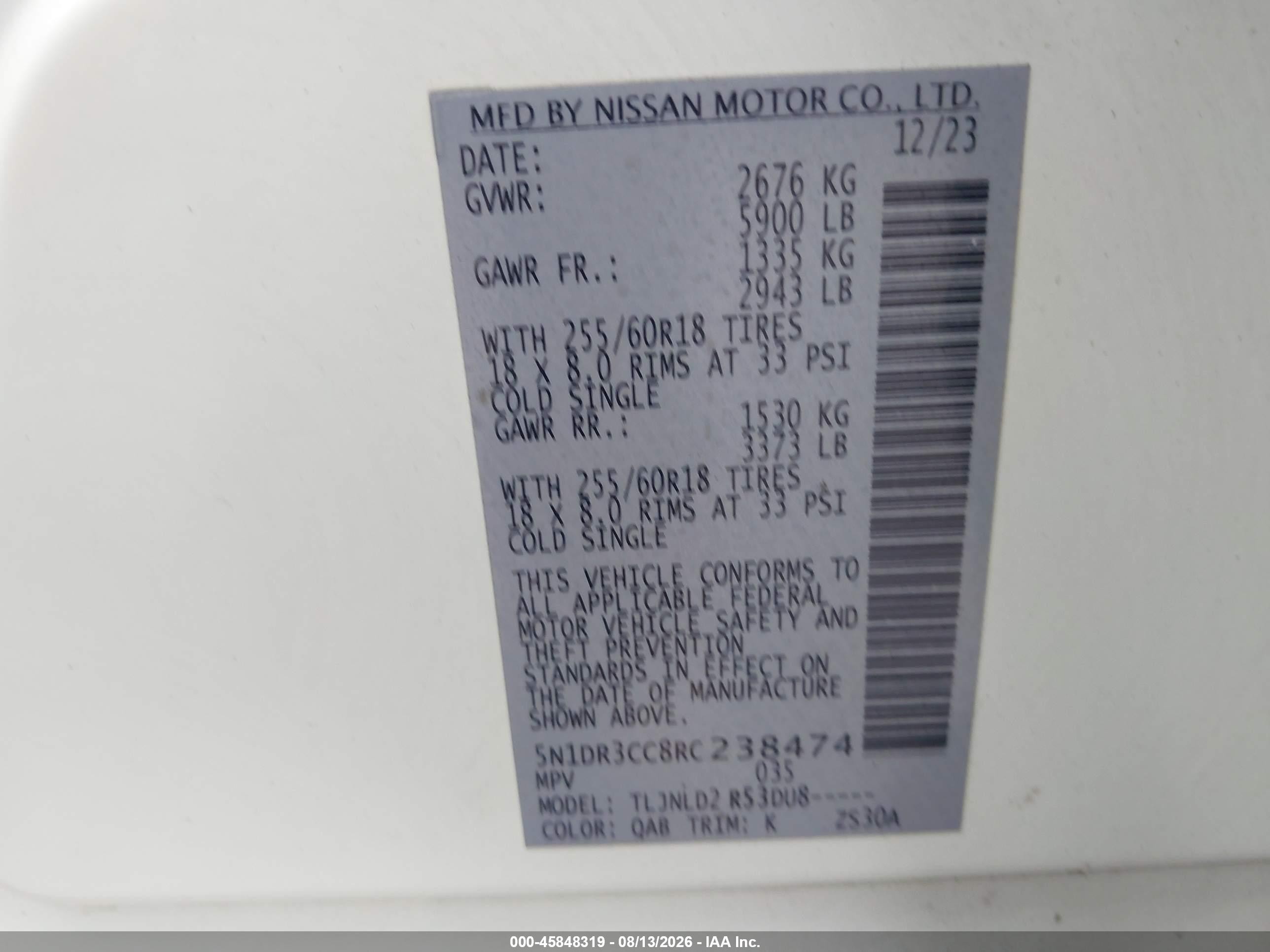 2024 Nissan Pathfinder Sl 4wd White vin: 5N1DR3CC8RC238474