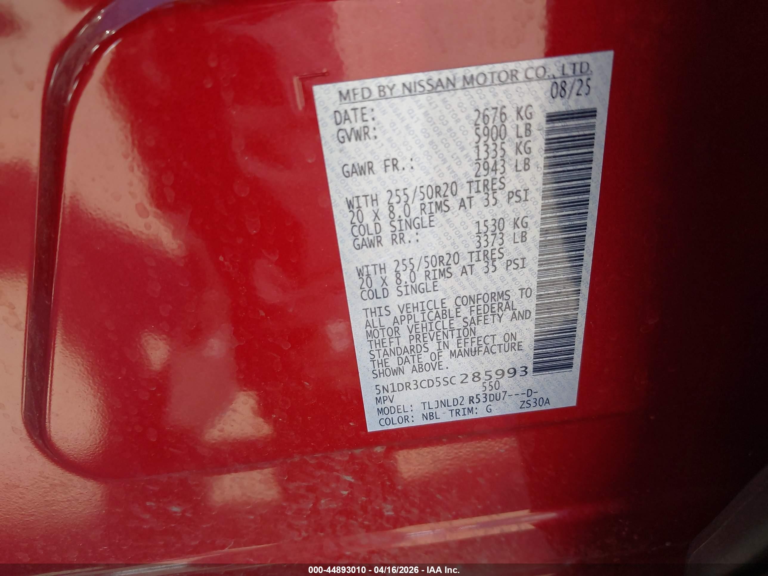 2025 Nissan Pathfinder Sl 4wd Red vin: 5N1DR3CD5SC285993