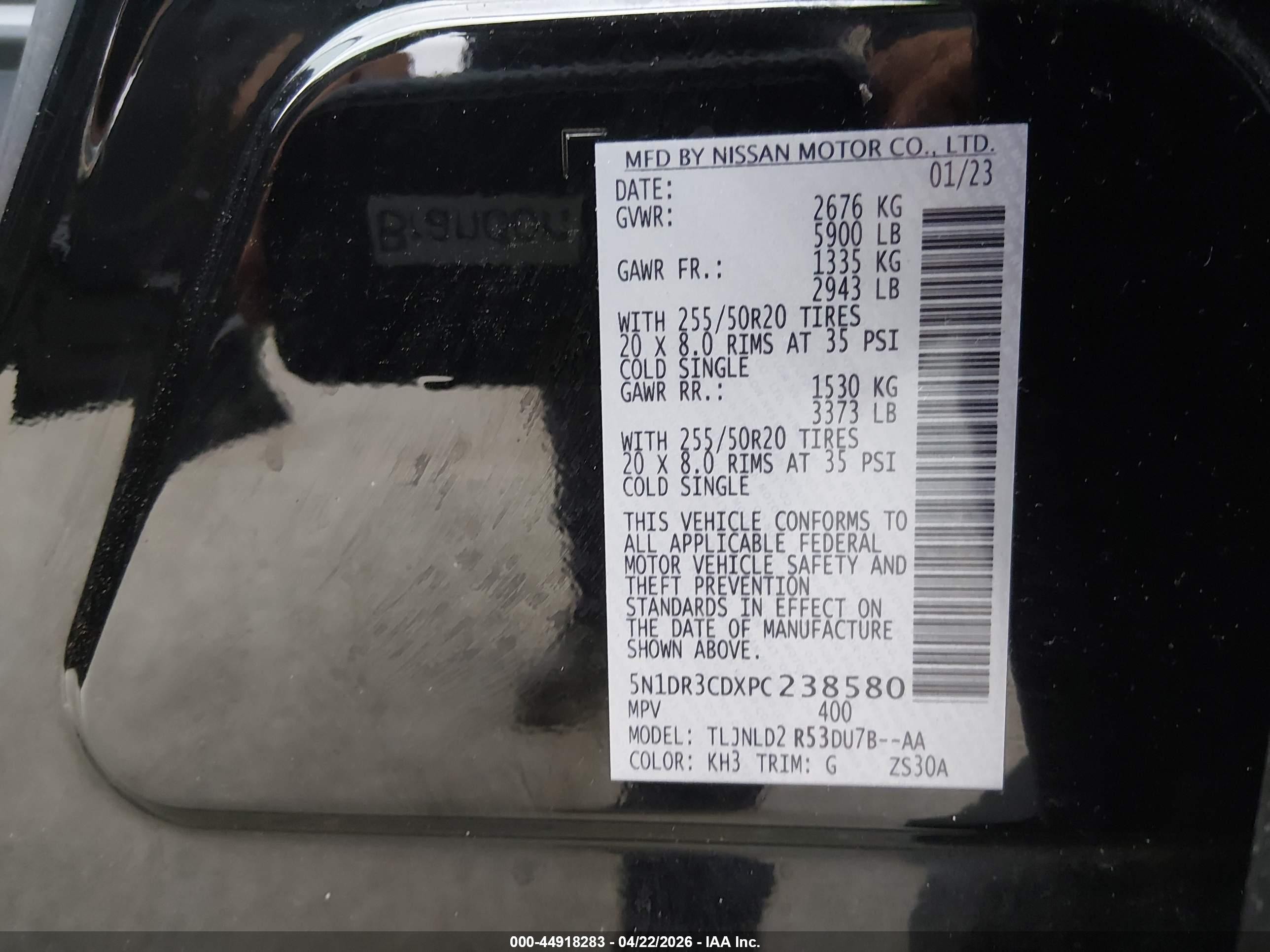 2023 Nissan Pathfinder Sl 4wd Black vin: 5N1DR3CDXPC238580