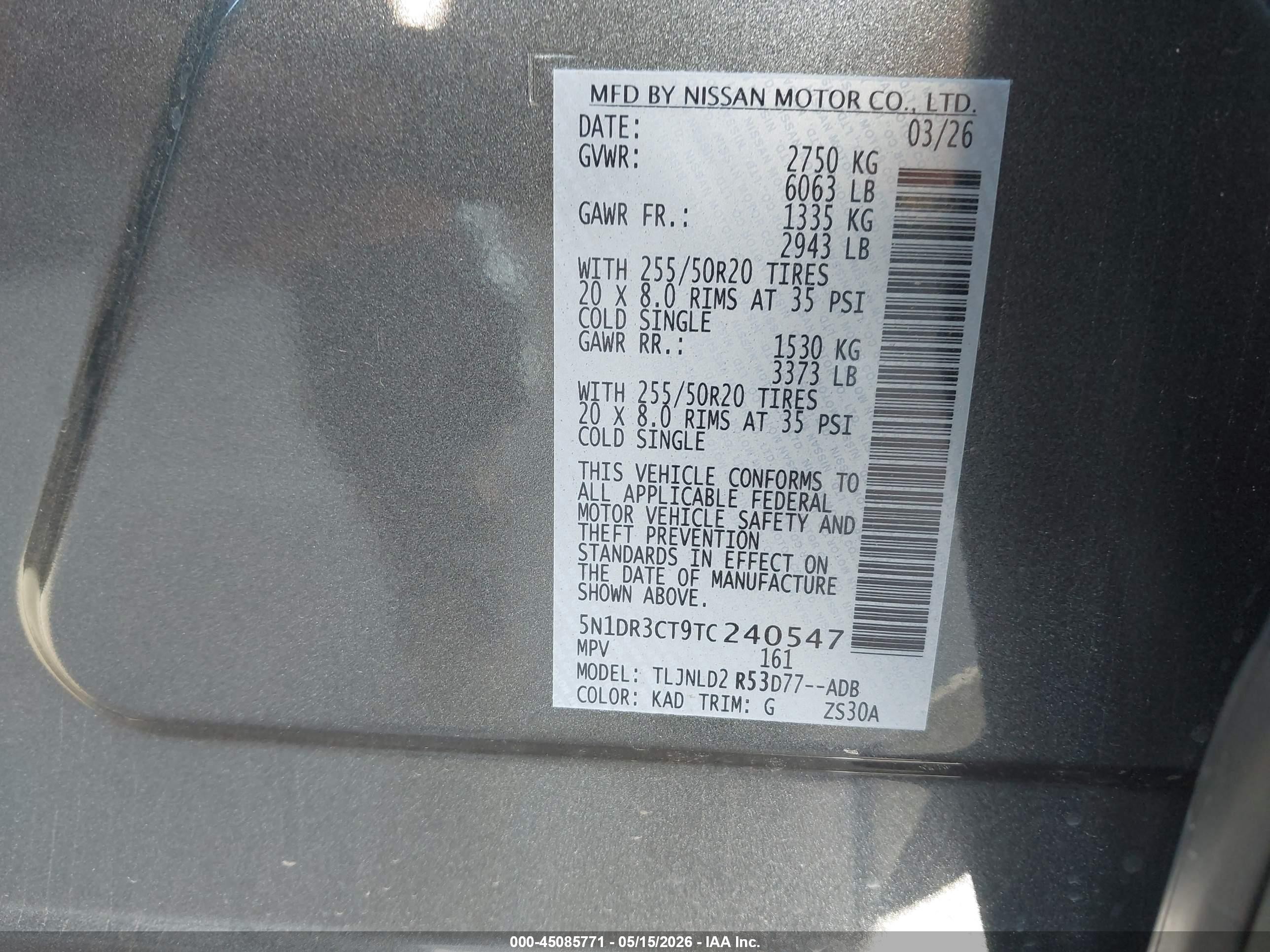 2026 Nissan Pathfinder Sl Gray vin: 5N1DR3CT9TC240547
