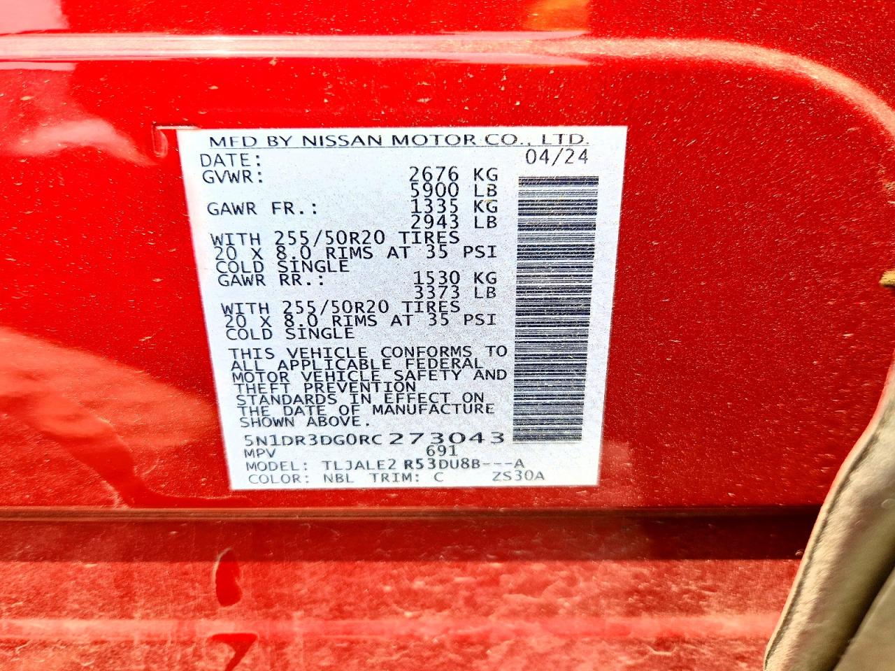2024 Nissan Pathfinder Platinum Red vin: 5N1DR3DG0RC273043